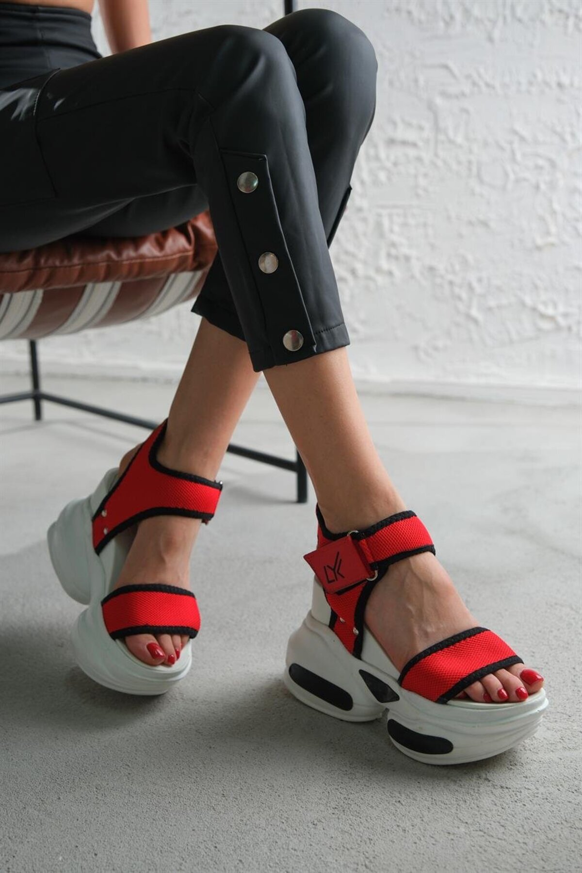 Modanizm-Jamie Wedge Heeled Red Sports Sandals 2