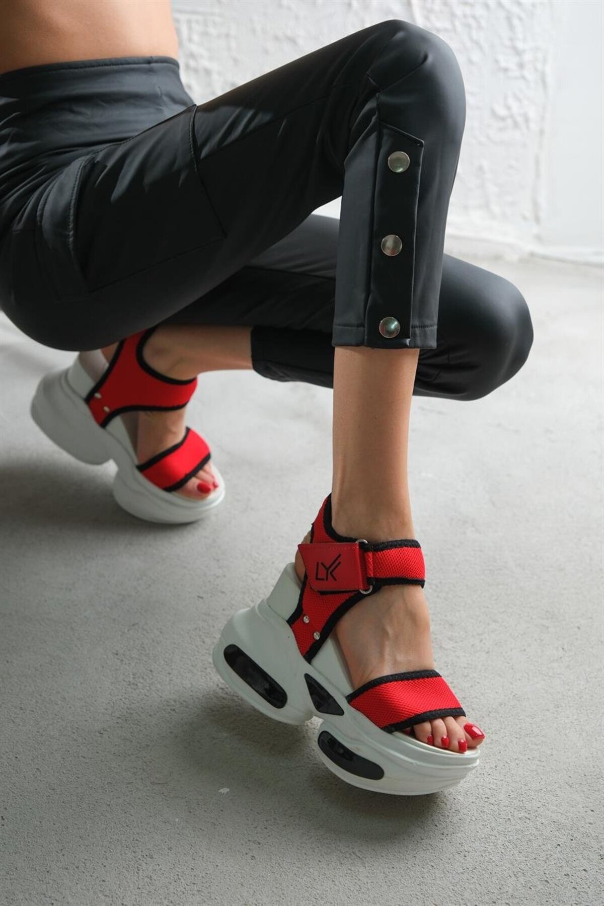 Modanizm-Jamie Wedge Heeled Red Sports Sandals 3