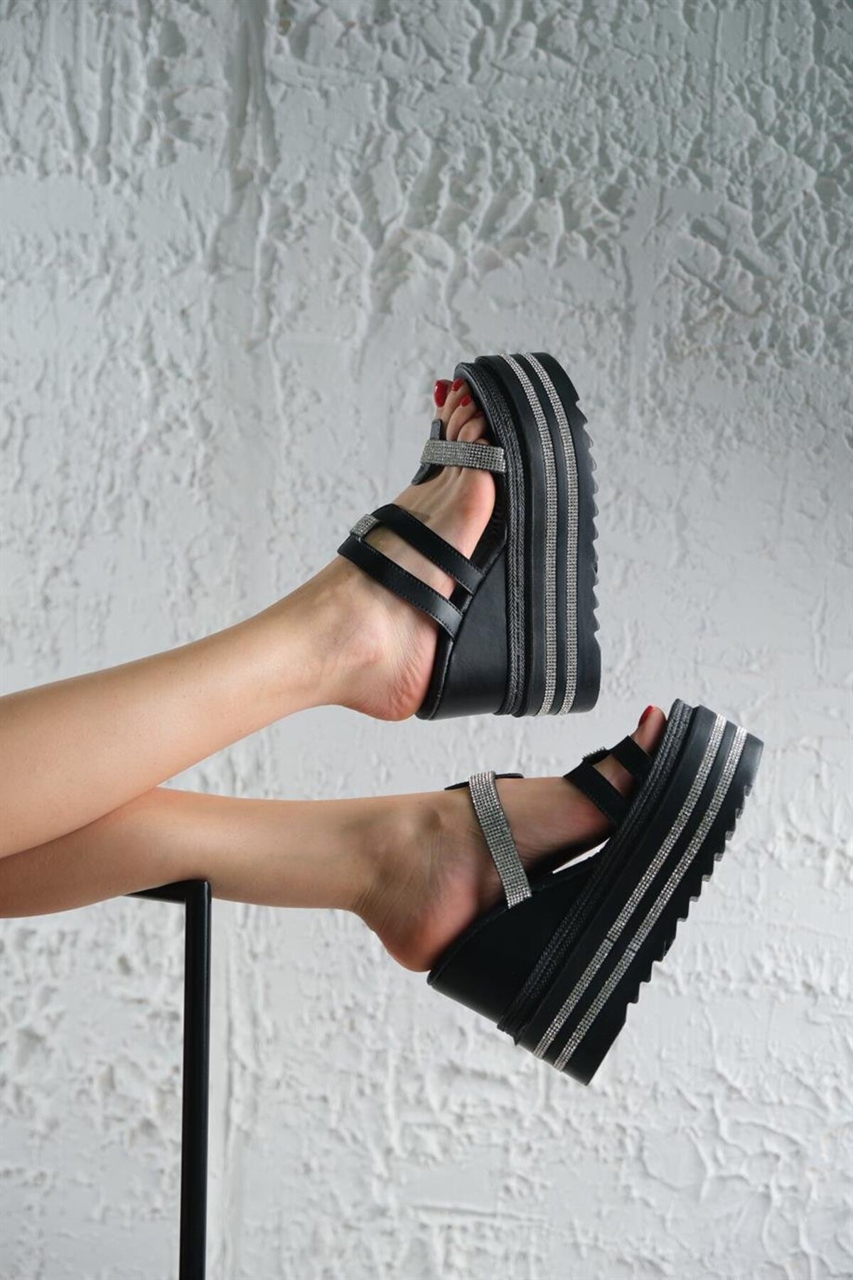 Modanizm-Morato Wedge Heeled Black Slippers 4
