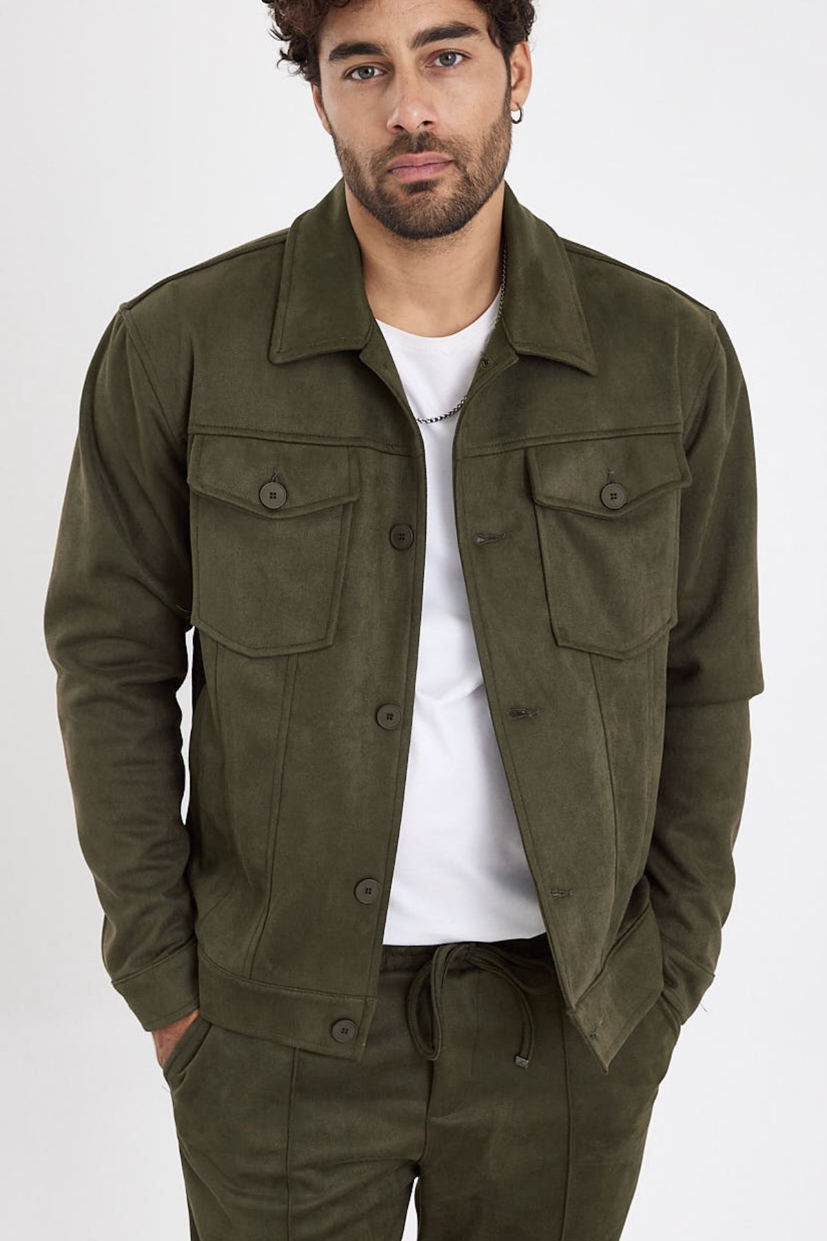 MADZEYMODA-New Season Men's Scuba Khaki Green Suede Jacket Mz56114 5