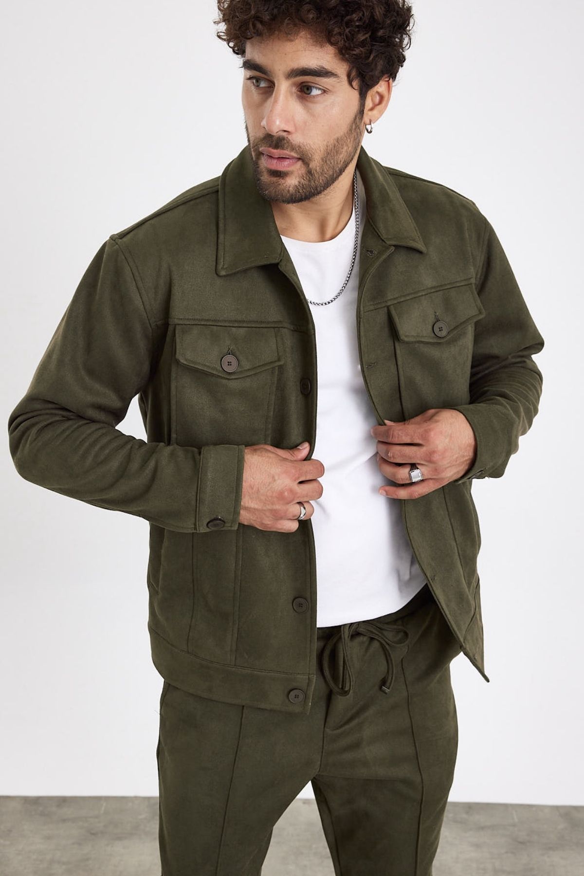 MADZEYMODA-New Season Men's Scuba Khaki Green Suede Jacket Mz56114 3