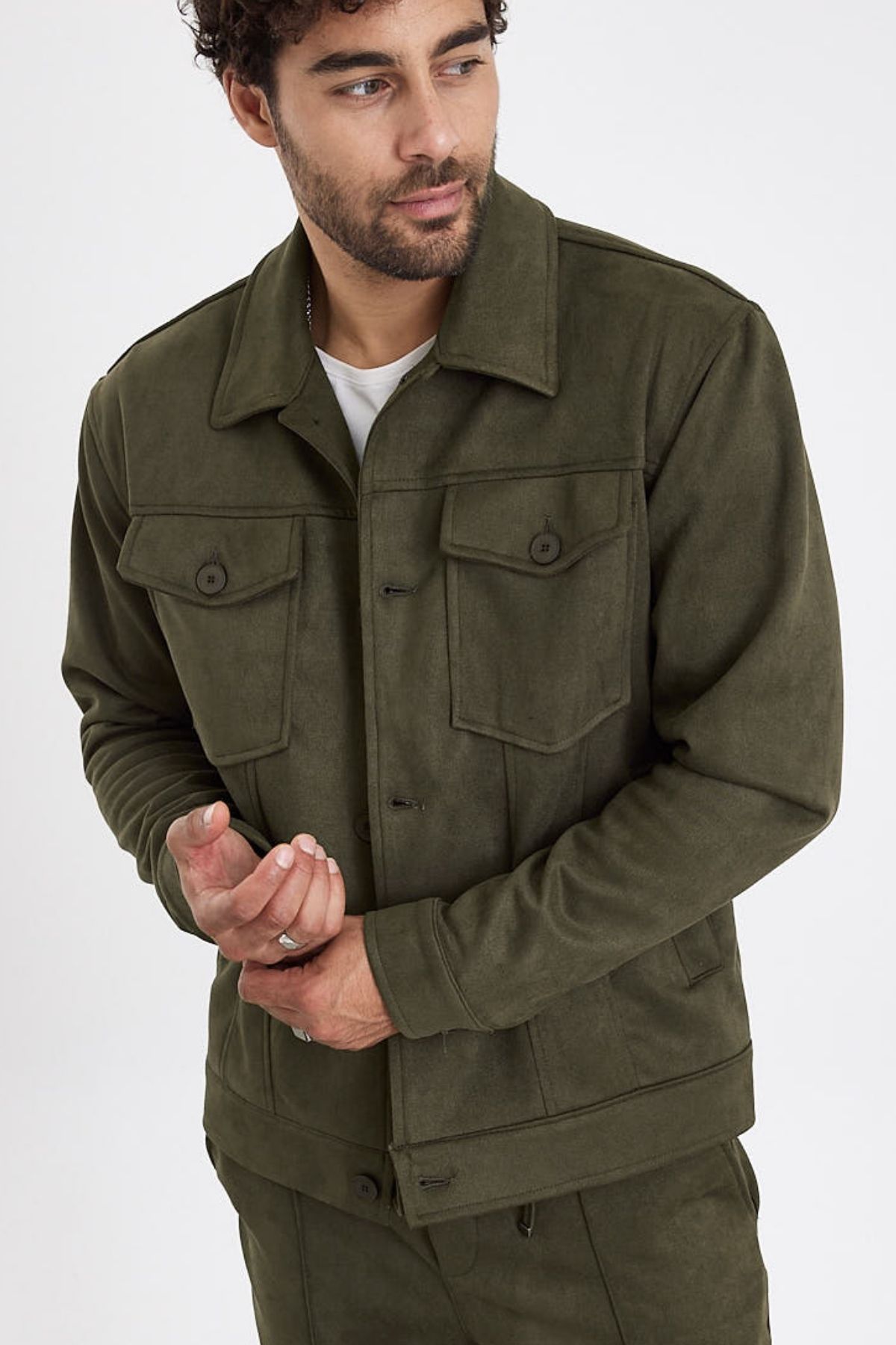 MADZEYMODA-New Season Men's Scuba Khaki Green Suede Jacket Mz56114 2