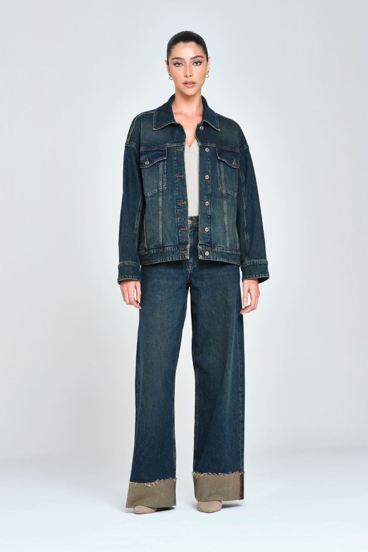 Navy Blue Casual Form Women's Jean Jacket