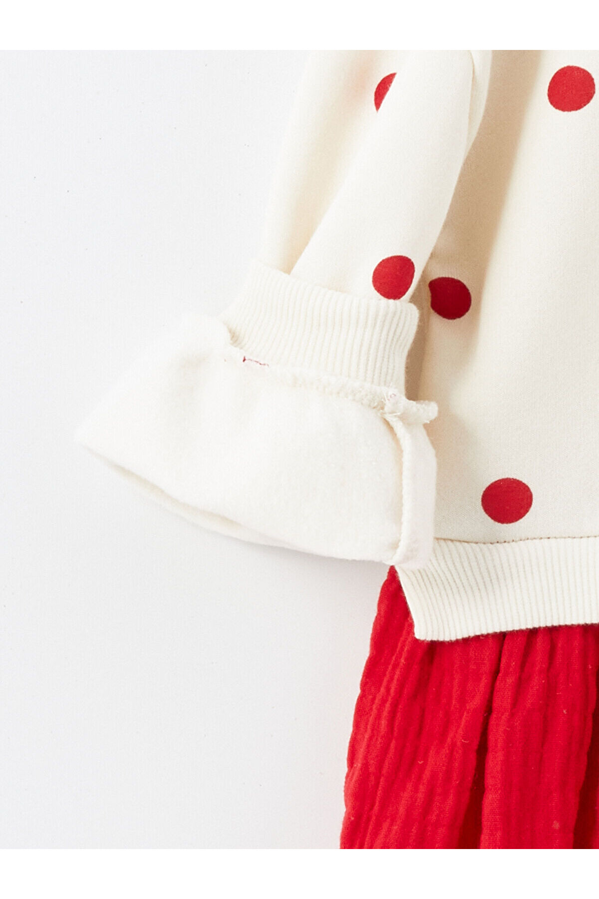 LC Waikiki Lcw Baby Ekru Baskılı Bebe Yaka Uzun Kollu Puantiyeli Kız Bebek Elbise fotoğrafı 3 (önizleme)