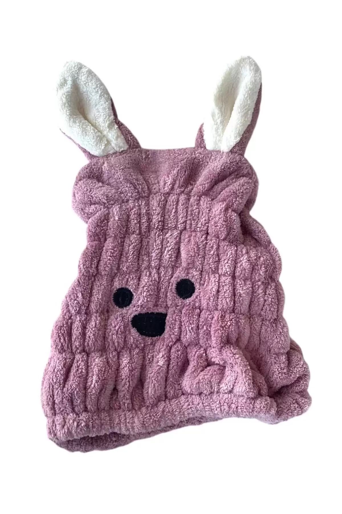 CAŞ DEKORASYON-Purple Rabbit Figured Hair Towel - Elastic Cap 2