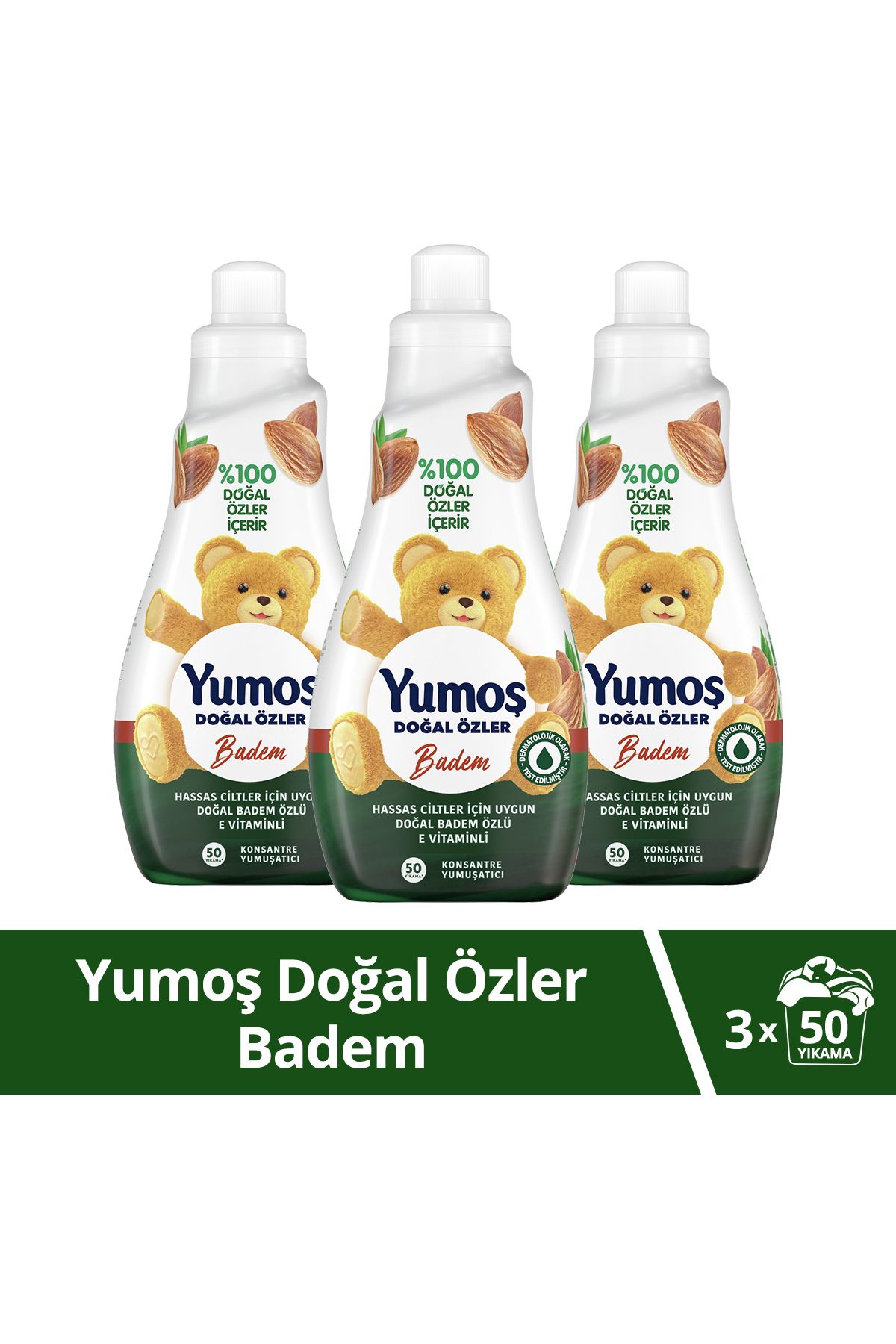 Yumoş Doğal Özler Konsantre Çamaşır Yumuşatıcısı Badem 1200 ml 50 Yıkama 3 Adet