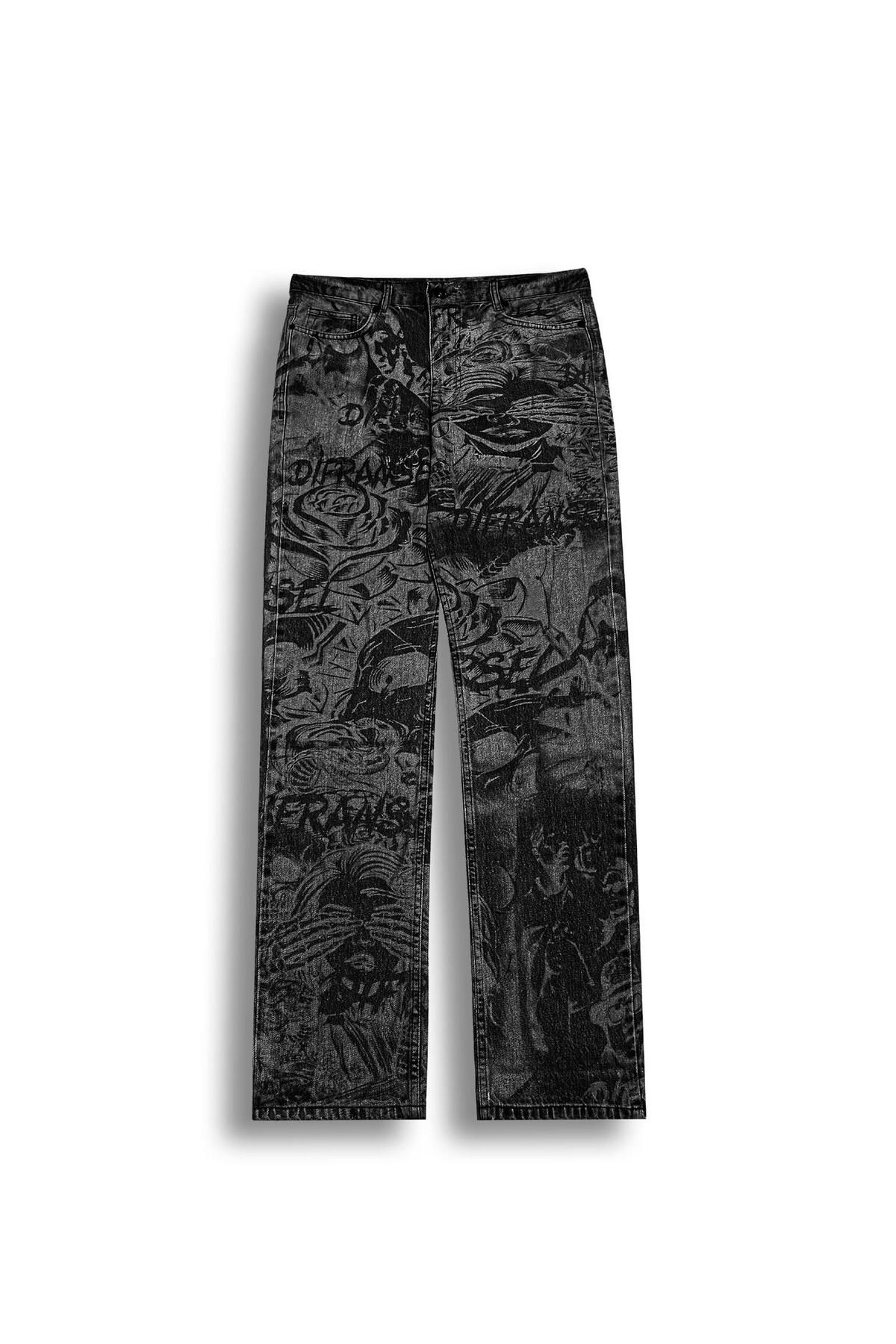 ablukaonline-Black Men's Baggy Fit Patterned Denim Jeans 4