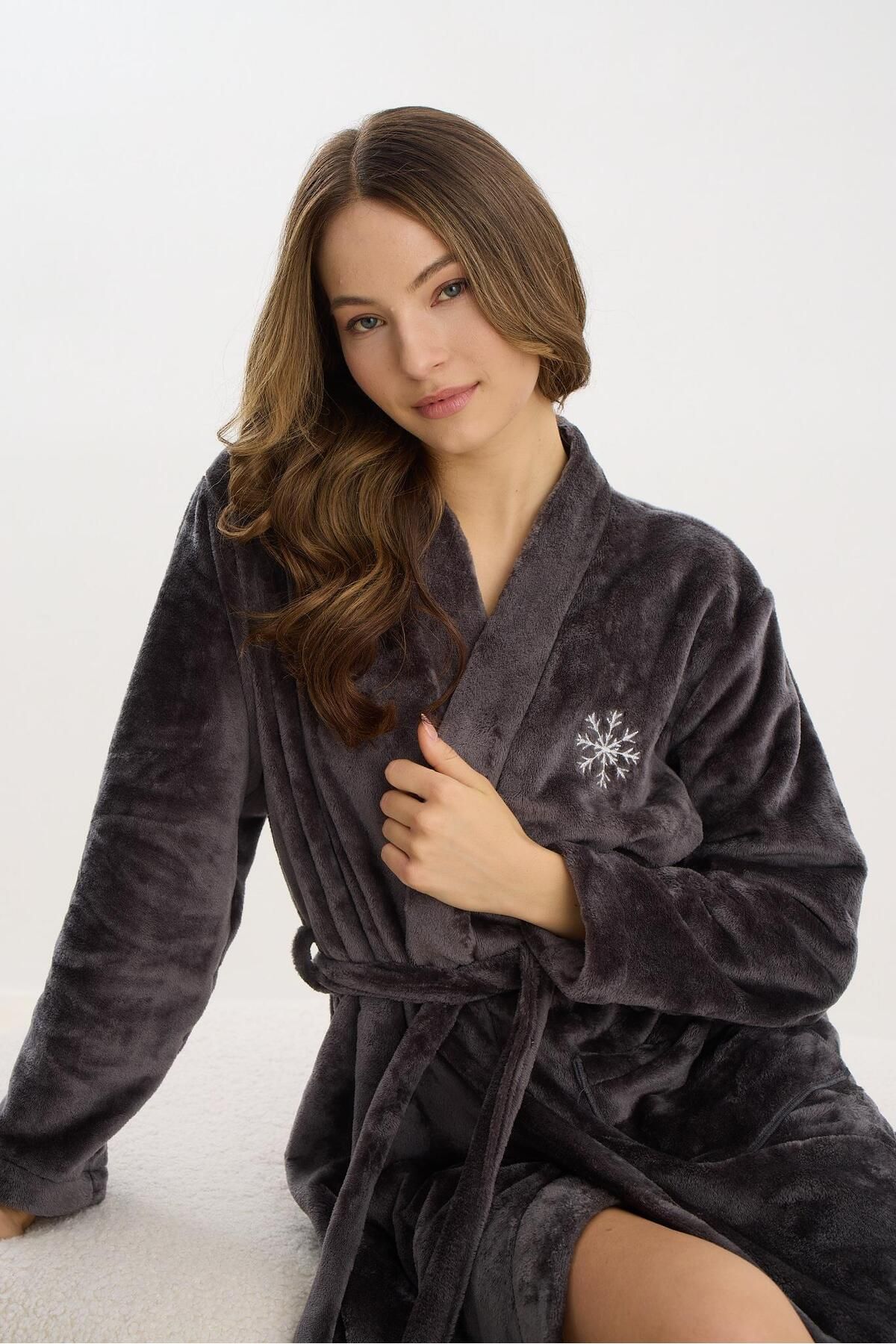 Sevim-Women's Smoked Super Soft Short Dressing Gown - C2T5N2O61 6