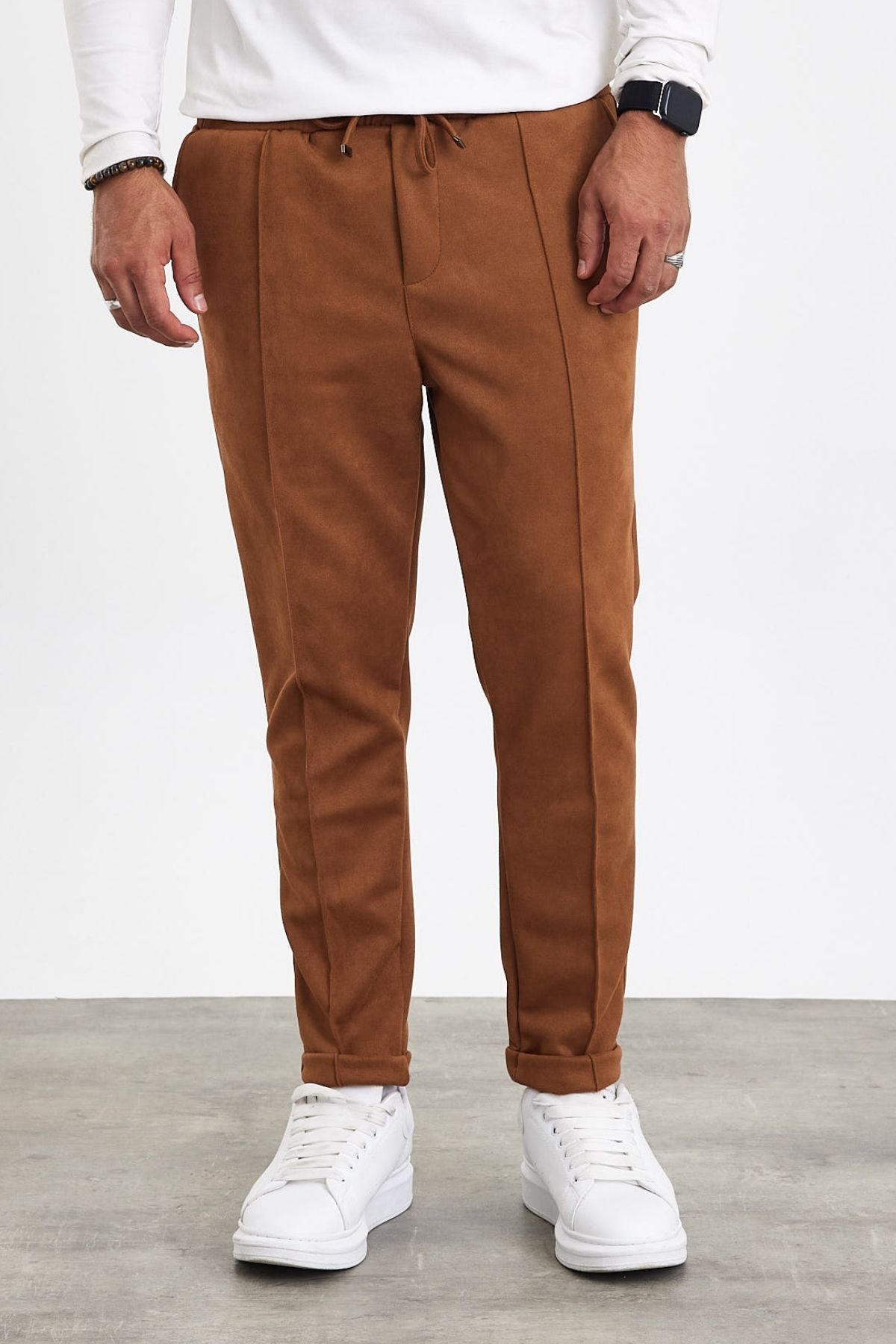 MADZEYMODA-New Season Men's Suede Double Leg Grass Detailed Cinnamon Color Trousers Mz22036 7