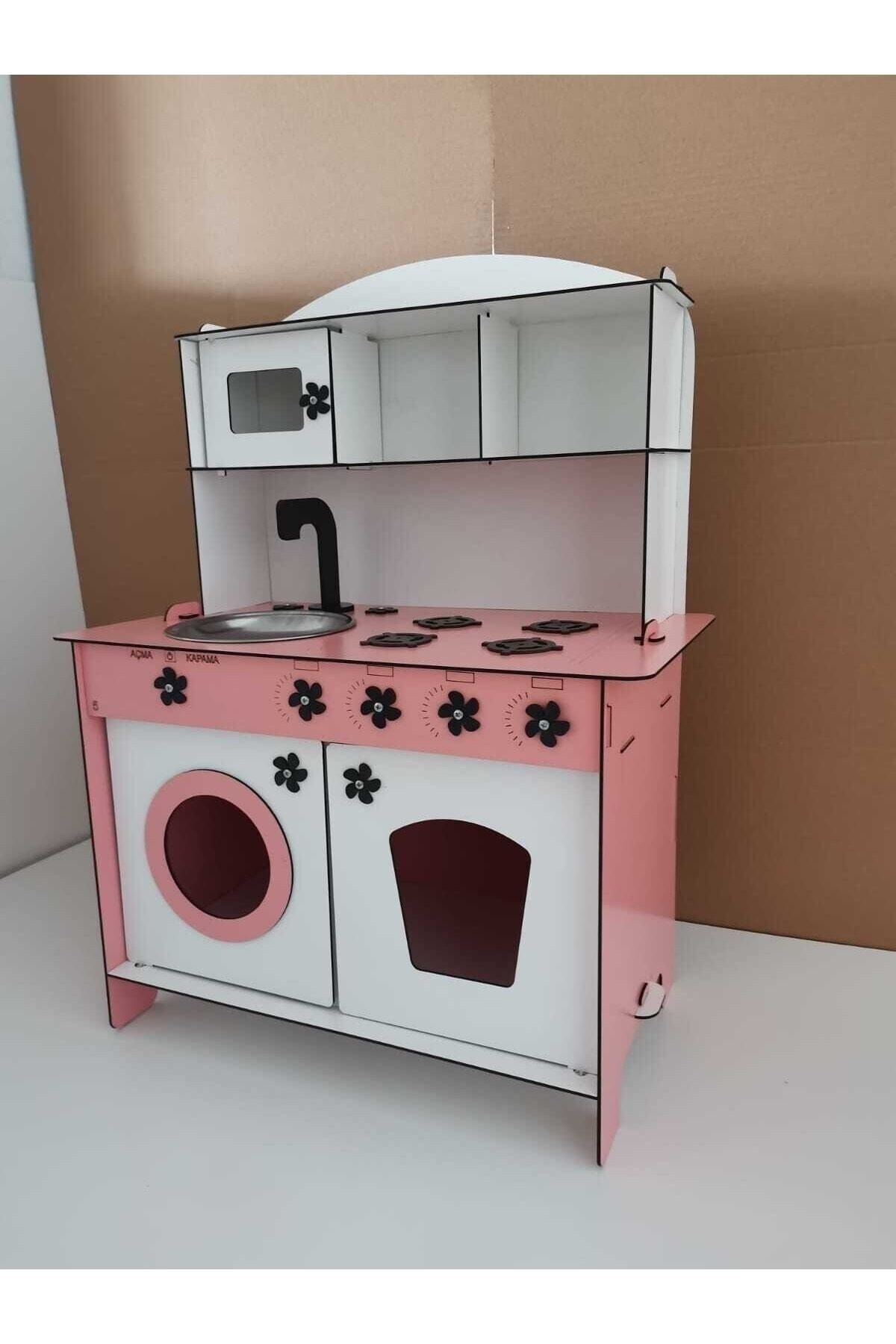 bahadır grup Montessori Eğitici Ahşap Oyuncak Mutfak Dolabı Pembe Beyaz 3mm fotoğrafı 3 (önizleme)