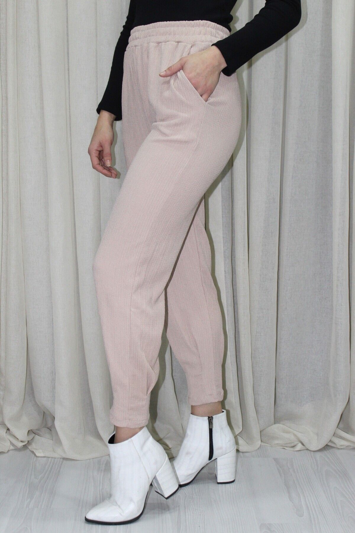 Pink Stil Krinkıl Paça Pensli Pantolon Vizon - 130.265