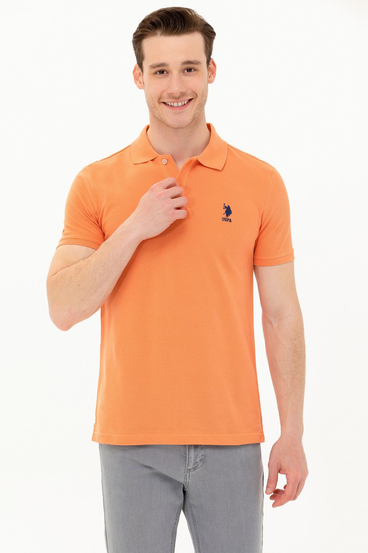 تی شرت یقه پولو قرمز مردانه کاشی YAKA U.S. Polo Assn.