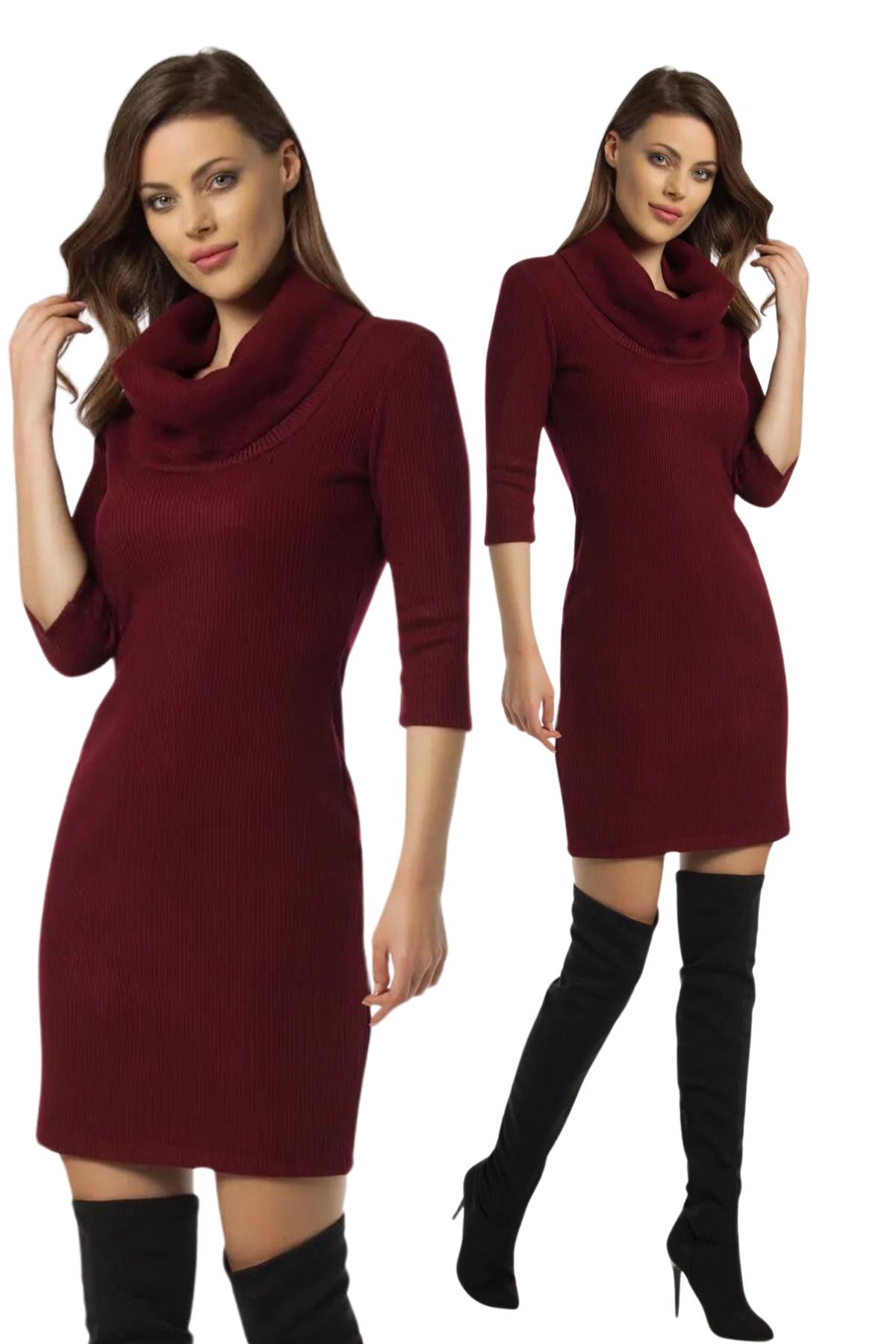 Laranor-Rochie de damă bordeaux cu guler vertical cu detaliu camisole 19l6464 6