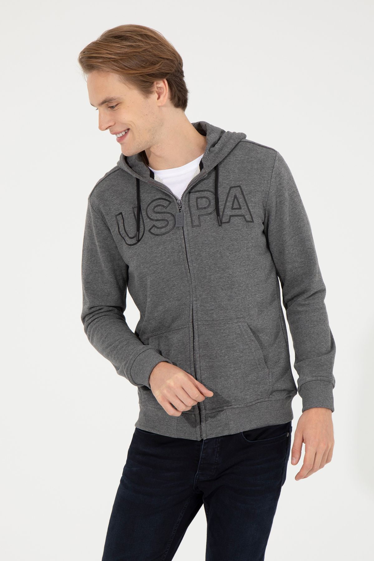 U.S. Polo Assn.-Pánský pletený cardigan antracitový melanž 50253125 -Vr081 3