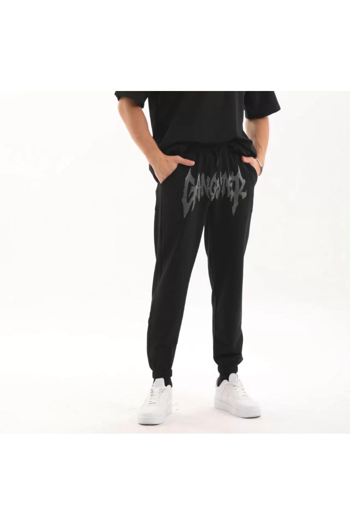 SA Alişveriş Dünyam Unisex Taş Detaylı Eşofman Altı - Siyah