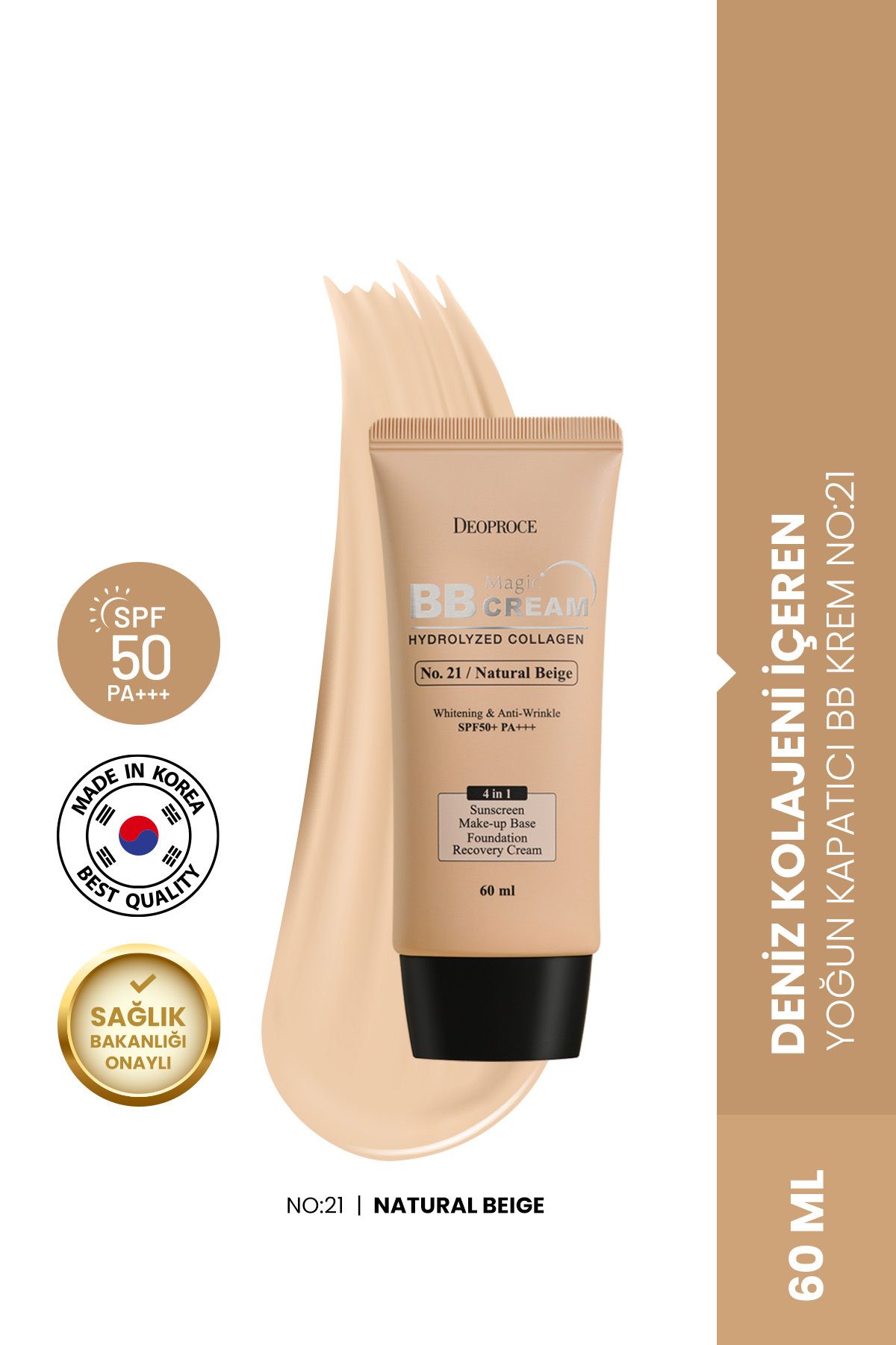 DEOPROCE Deniz Kolajeni Içeren Yoğun Kapatıcı Bb Krem Spf50 Pa No:21 60ml Magic Bb Cream