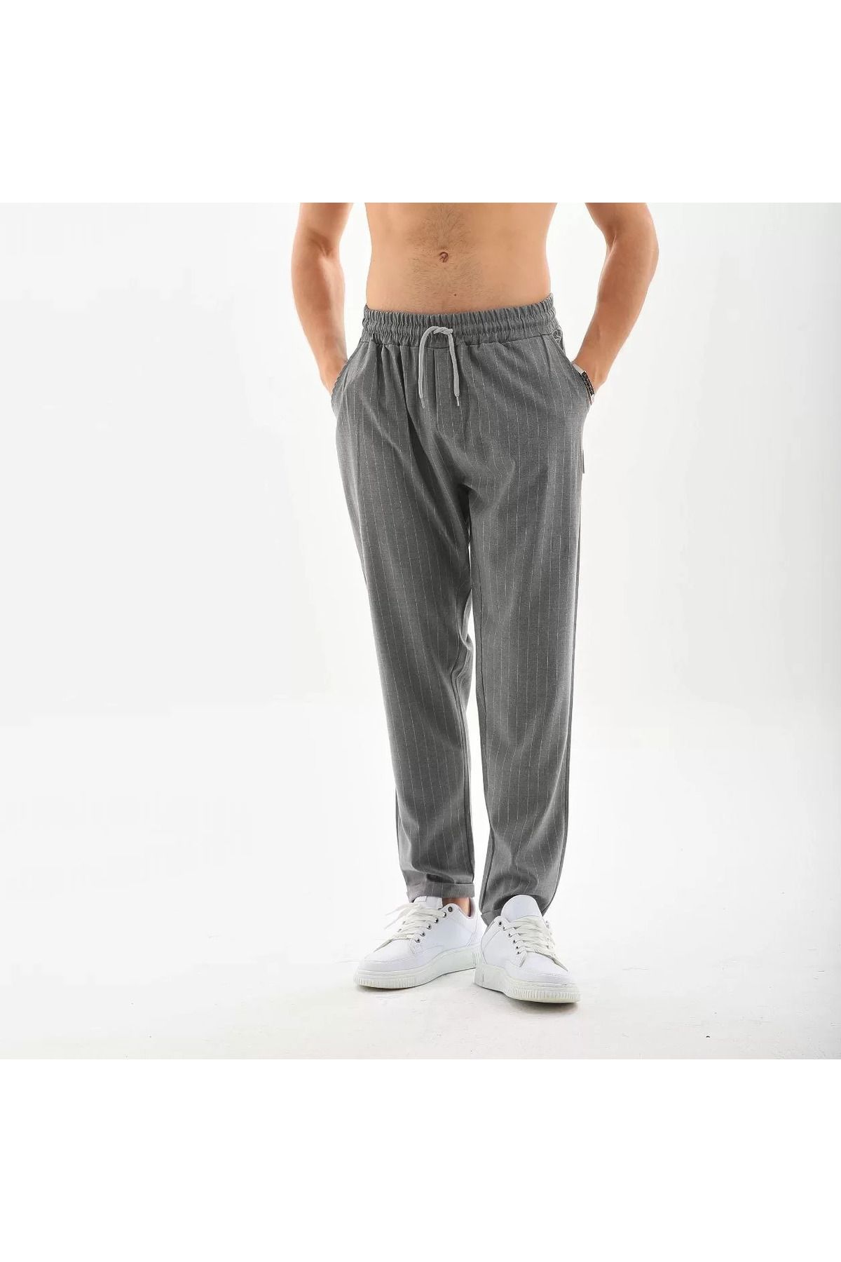 SA Alişveriş Dünyam Unisex Çizgili Eşofman Altı - Füme