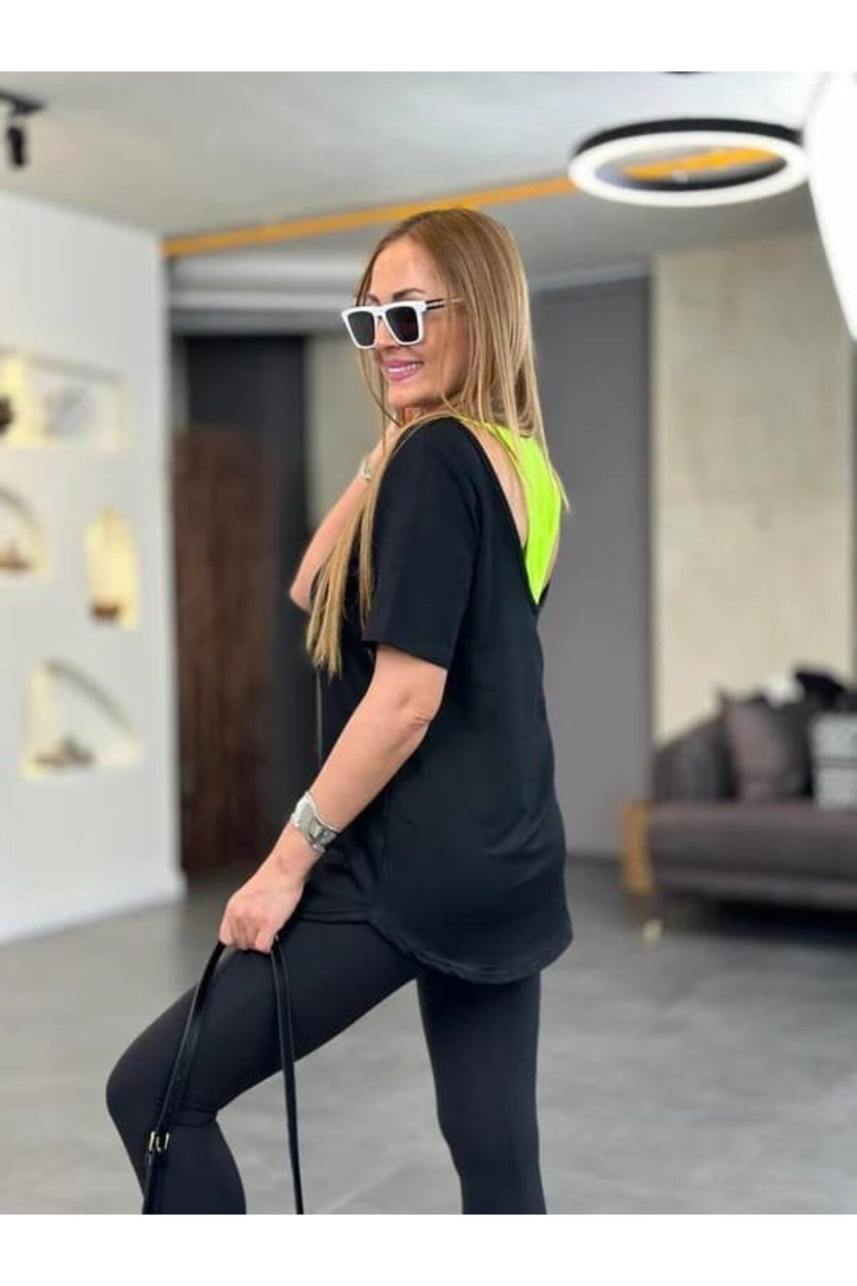 Albayrak Kadın İki İplik Kumaş Sırt Neon Detay Bluz