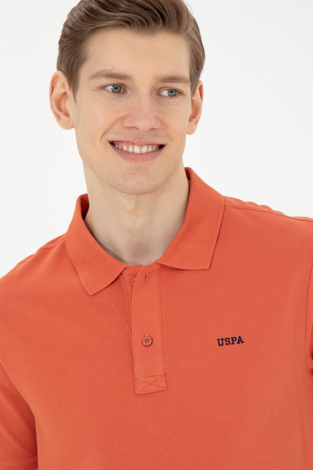 تی شرت یقه پولو نارنجی مردانه اصلی پودر U.S. Polo Assn.