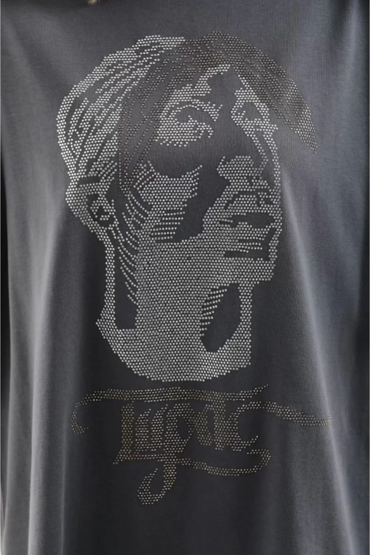 Albayrak Unisex Taş Desenli Oversize T-Shirt - Füme