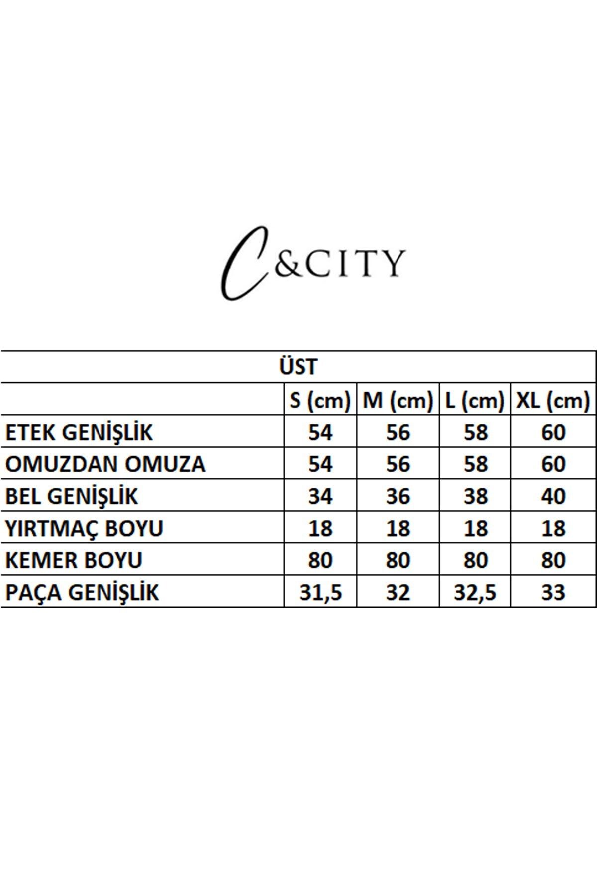 C&City-Gemustertes Kurzarm-Pyjama-Set aus Viskose 9081 Ecru 8