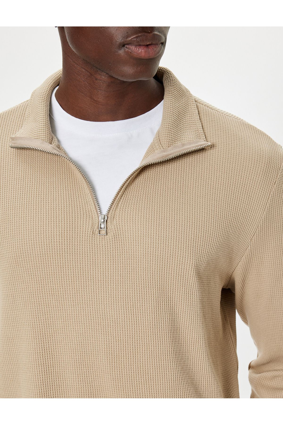 Koton-Half Zippered Stand Collar Cotton Blended Sweater 5