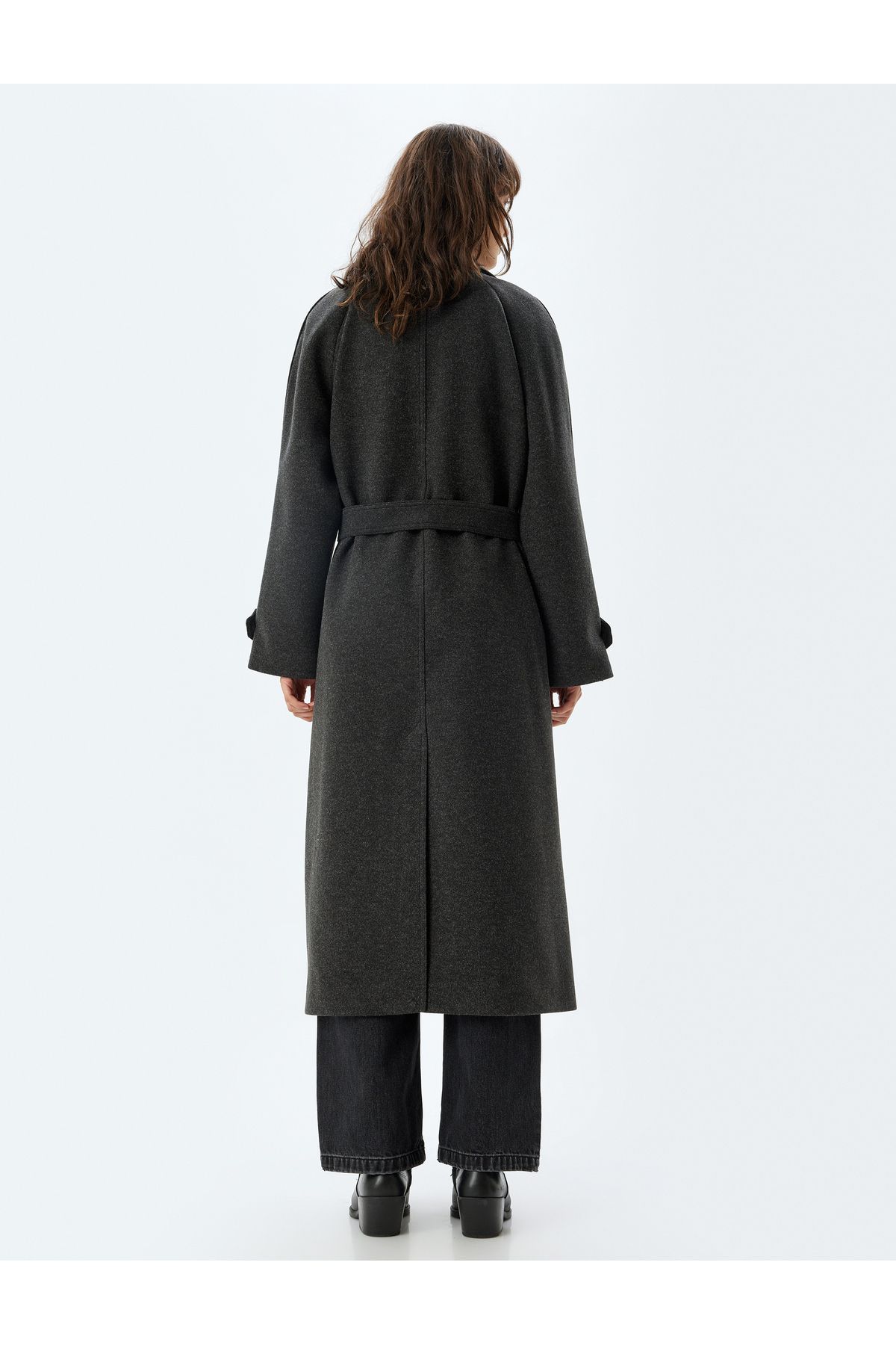 Koton-Double Breasted Extra Long Stamp Coat with Belt Detail and Pockets 4