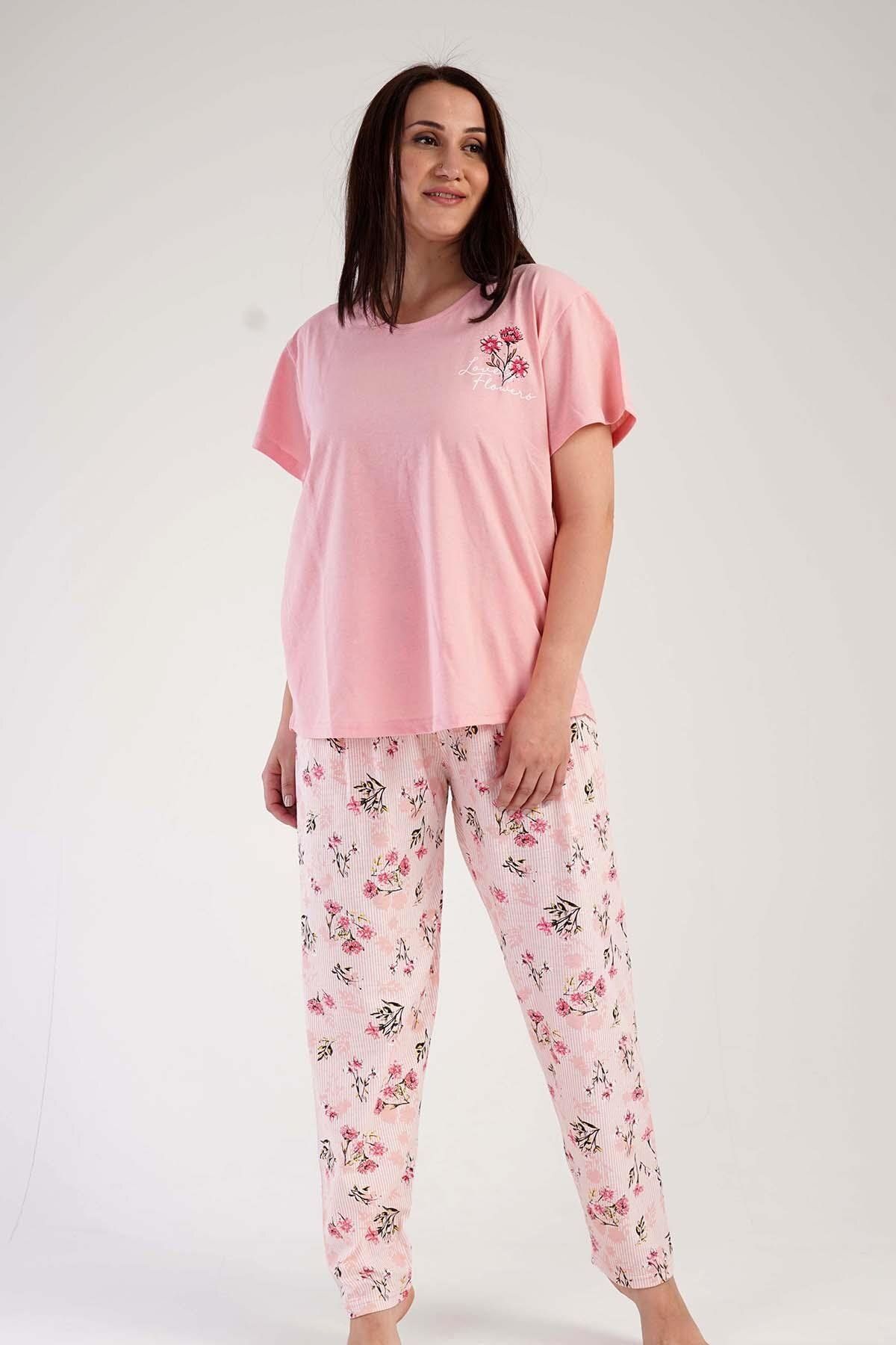 C&City-Plus Size Short Sleeve Pajama Set Pink-441036 2