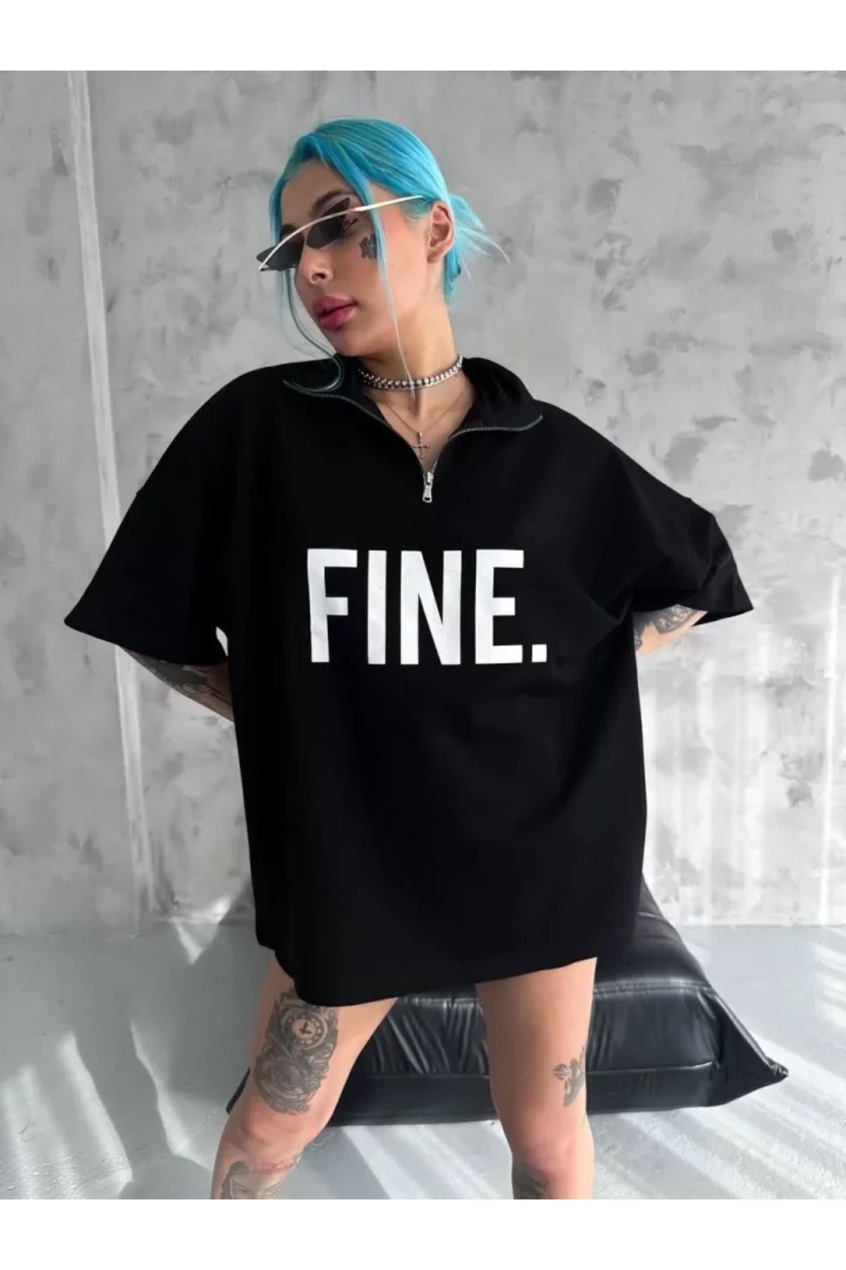 Albayrak Unisex Baskılı Yarım Fermuarlı T-Shirt - Siyah