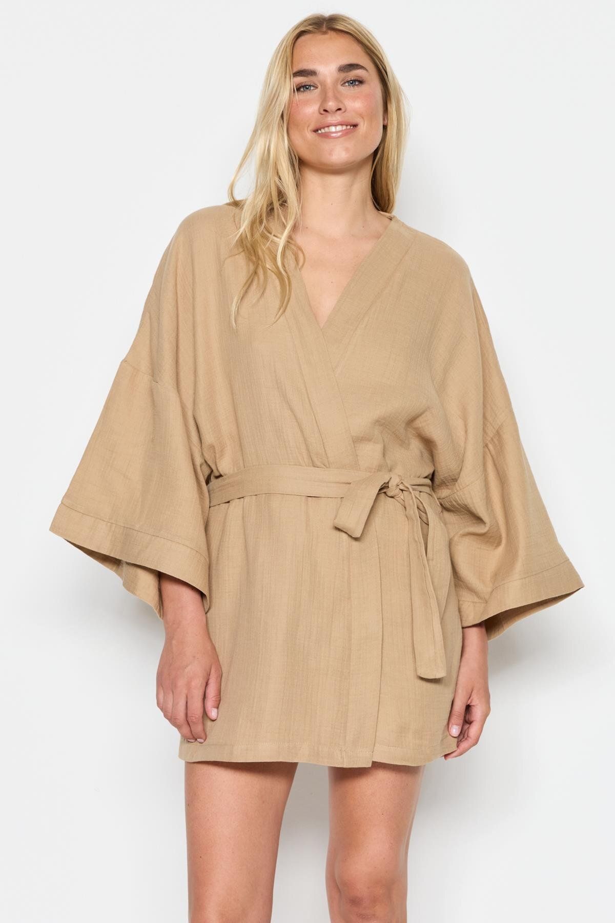 C&City-3-dielna súprava kimono šortiek z organickej bavlny, mušelín, 9121 béžová 5