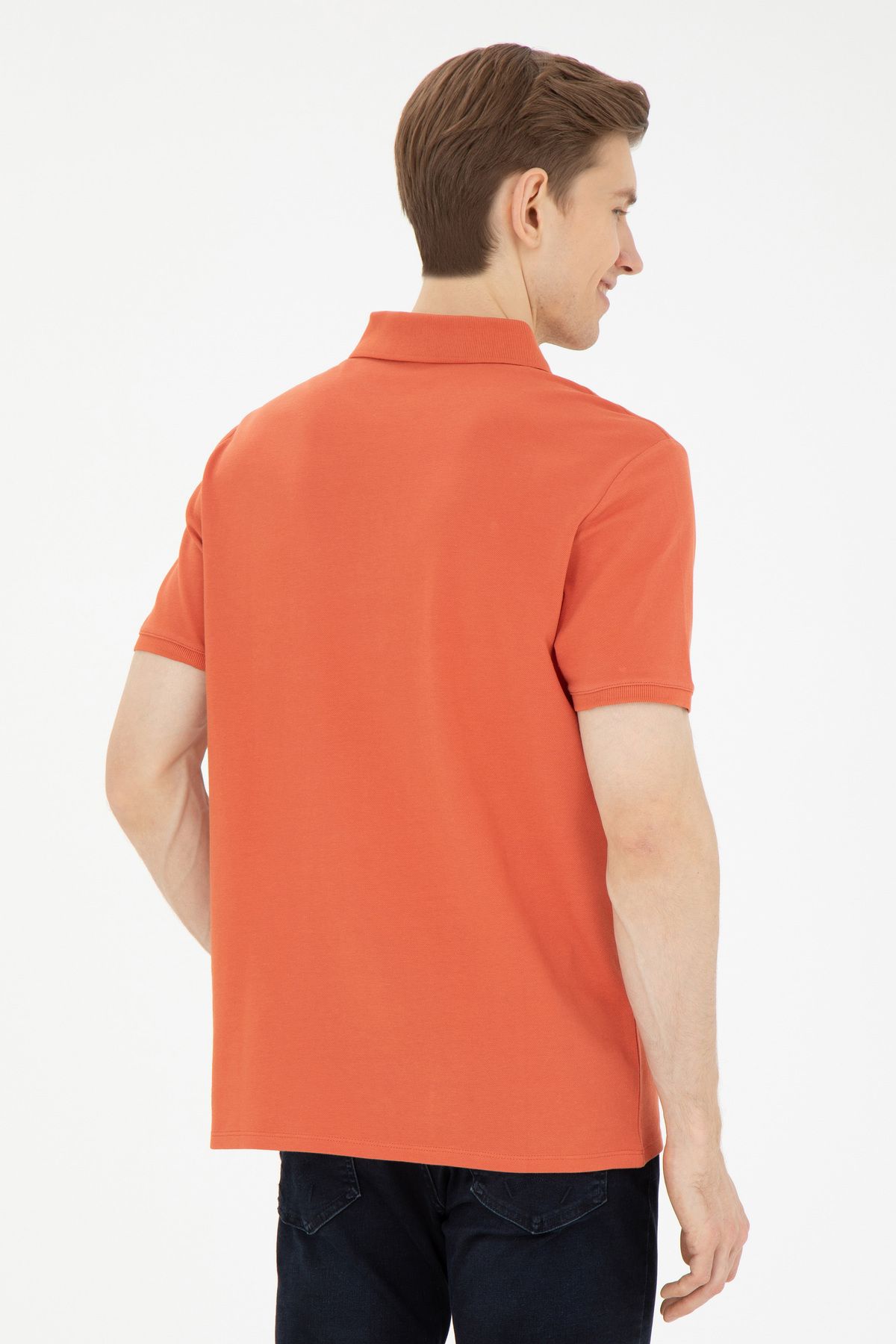 تی شرت یقه پولو نارنجی مردانه اصلی پودر U.S. Polo Assn.