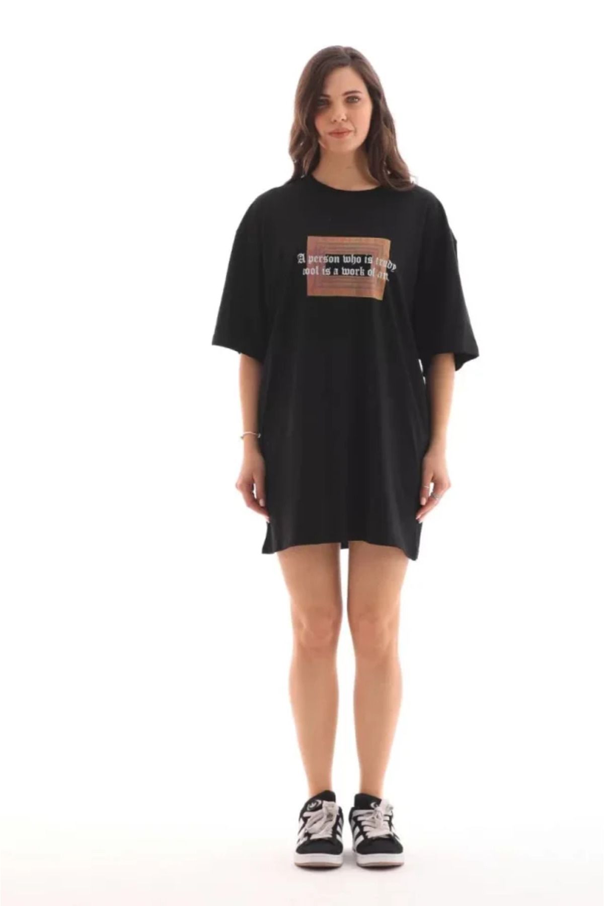 Albayrak Unisex Bisiklet Yaka Baskılı Oversize T-Shirt - Siyah