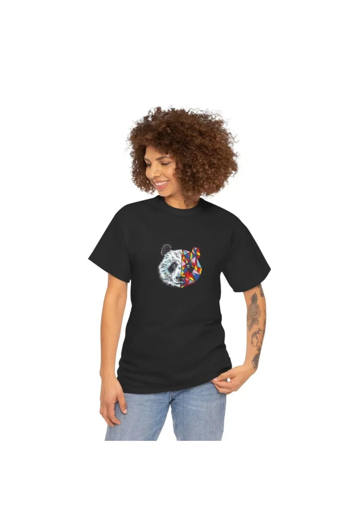 ATOM84 Unisex Bisiklet Yaka Baskılı T-Shirt - Siyah