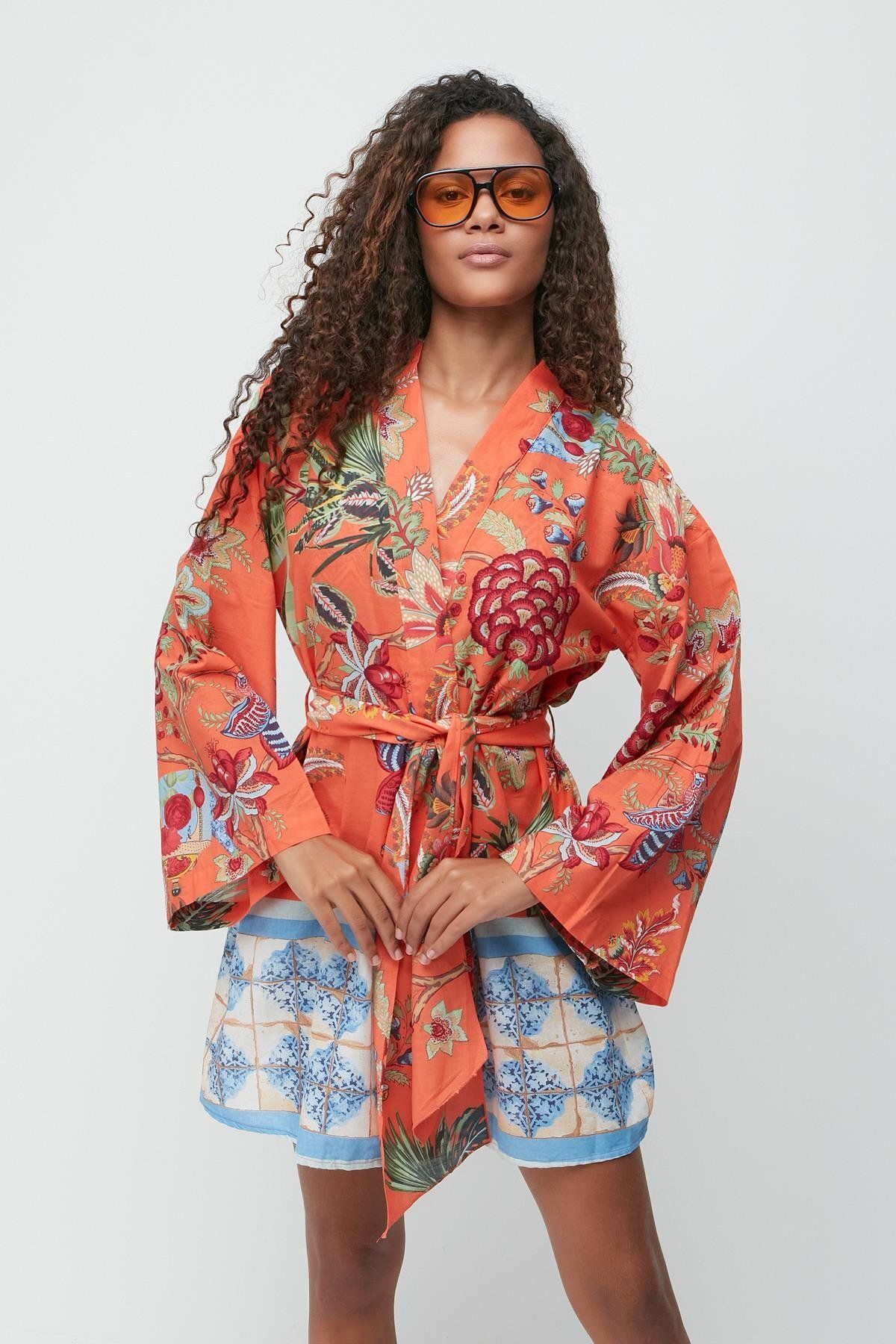 C&City-Kimono Pareo Strandkleid 22412 Orange/Grün 6