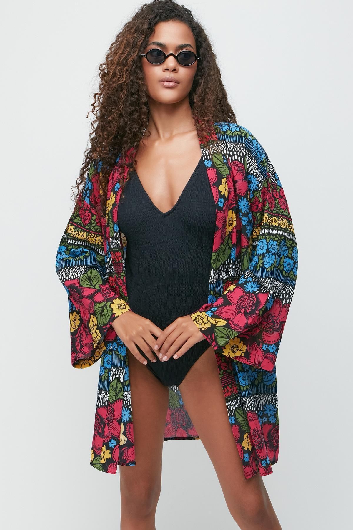 C&City-Kimono Pareo Strandkleid 22412 Mehrfarbig 3