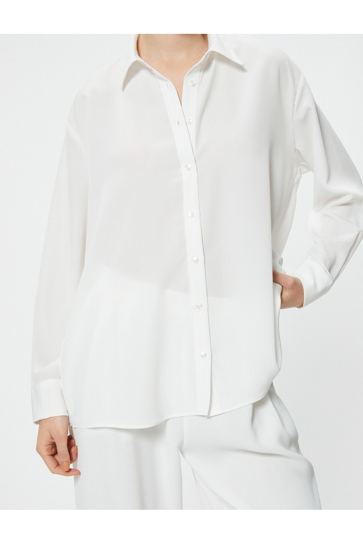 Koton-Textured Long Sleeve Classic Collar Shirt 5