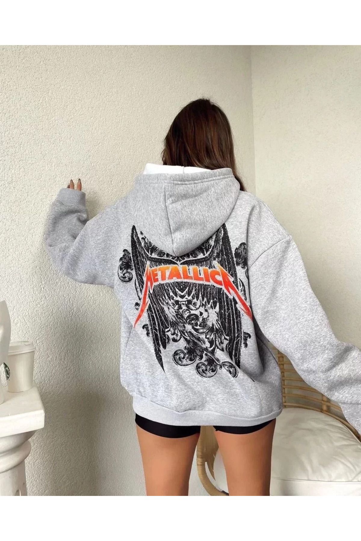 SA Alişveriş Dünyam Kadın Baskılı Kapüşonlu Sweat - Gri