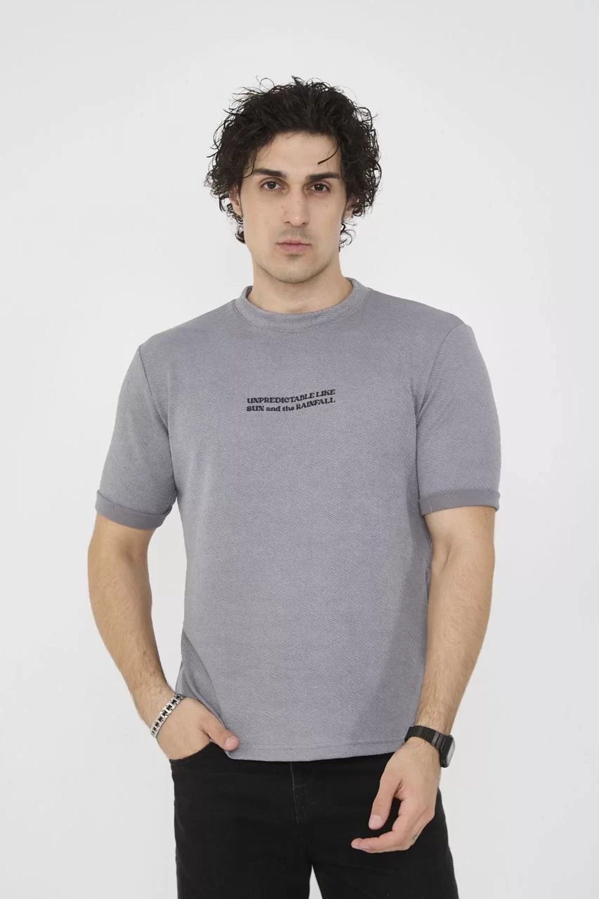 C&Z Collection Unisex Bisiklet Yaka Slim fit T-Shirt- Gri
