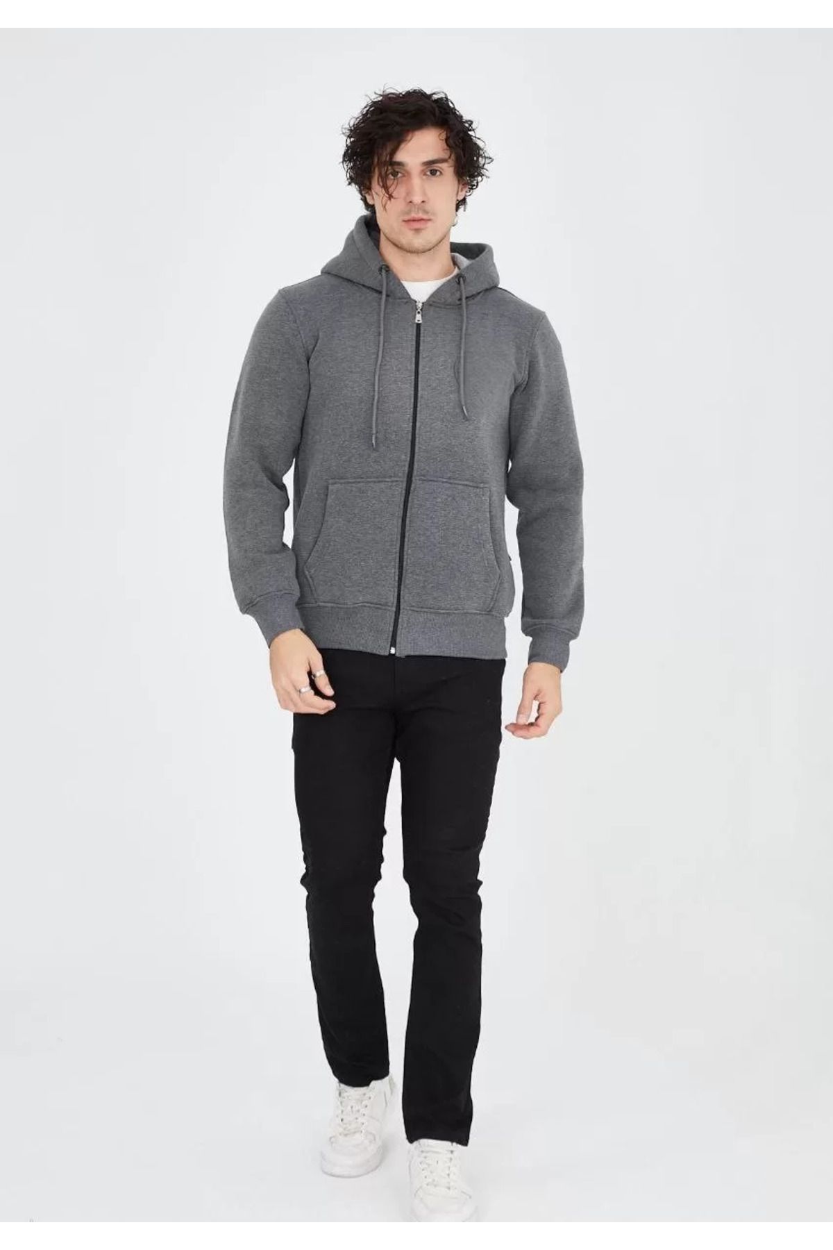 SA Alişveriş Dünyam Unisex Tam Fermuarlı Kapşonlu SweatShirt - Füme