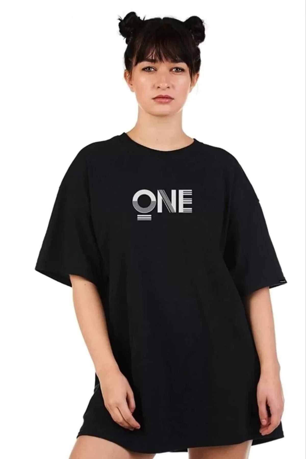 ONZEMU Unisex Baskılı Oversize T-Shirt - Siyah