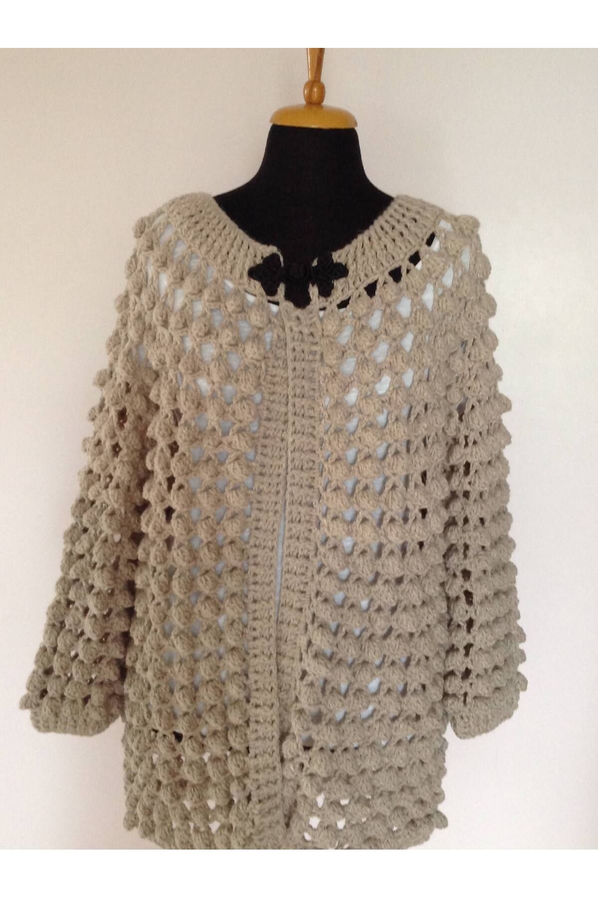 drt tasarım-Hand Knitted Crochet Openwork Design Women's Winter Combination Cardigan 4