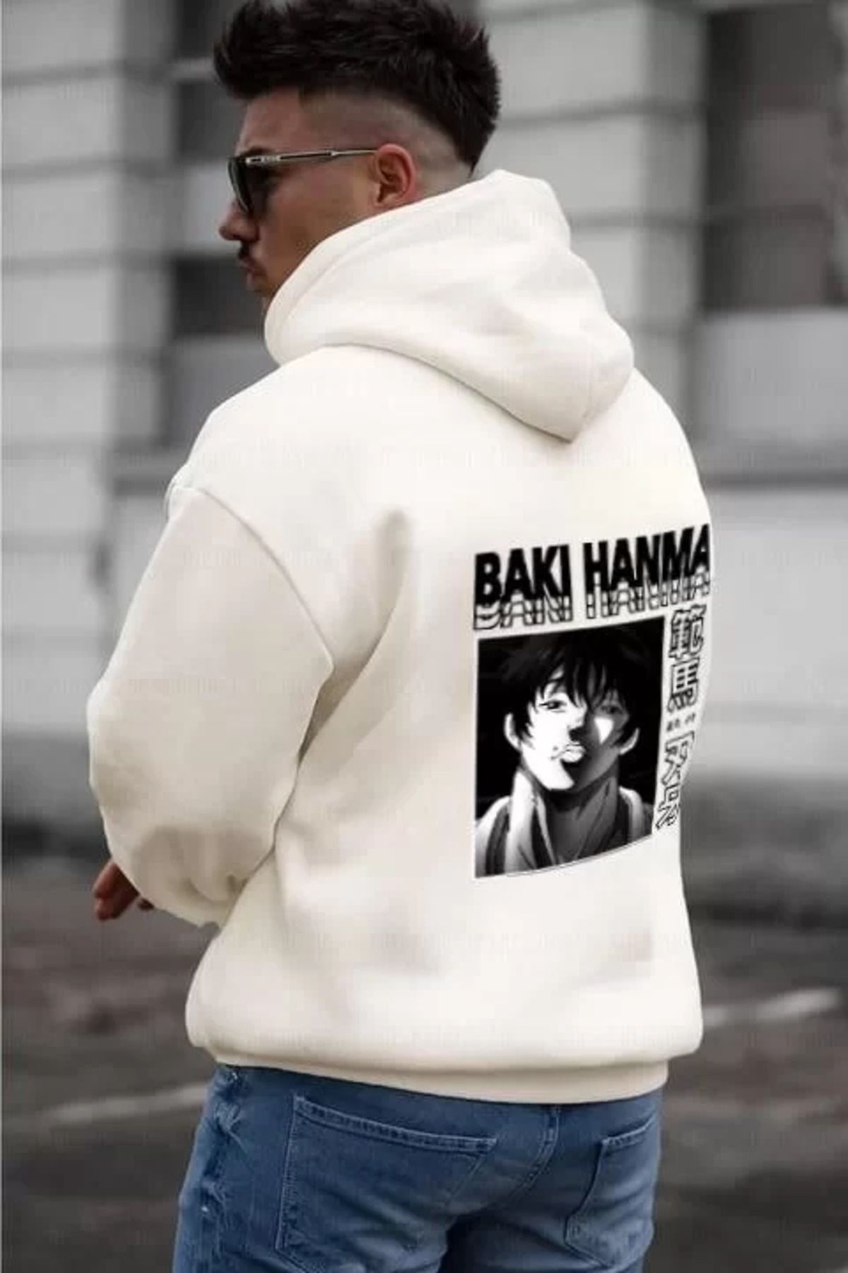 SA Alişveriş Dünyam Erkek Baskılı Kapüşonlu ve Kordon İpli Sweat - Beyaz