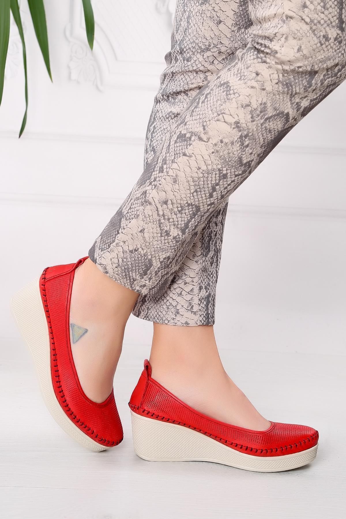 ARTI ARTI AYAKKABI-Plus-plus014-14150-3 Genuine Leather Orthopedic Women's Red Shoes 2