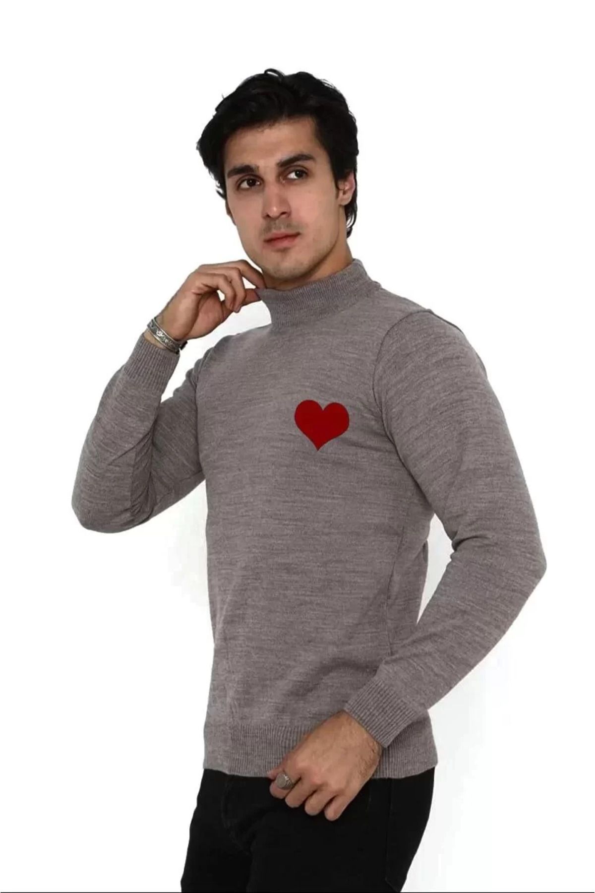 C&Z Collection Unisex Yarım Boğazlı Baskılı Dokuma Triko - Vizon