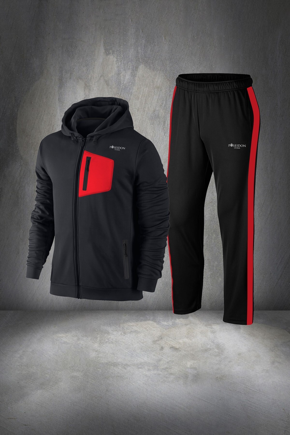 پوزایدون استورم لباس ورزشی مردانه جدید مشکی سوپرا، نخی شانه شده، سایز S-3XL