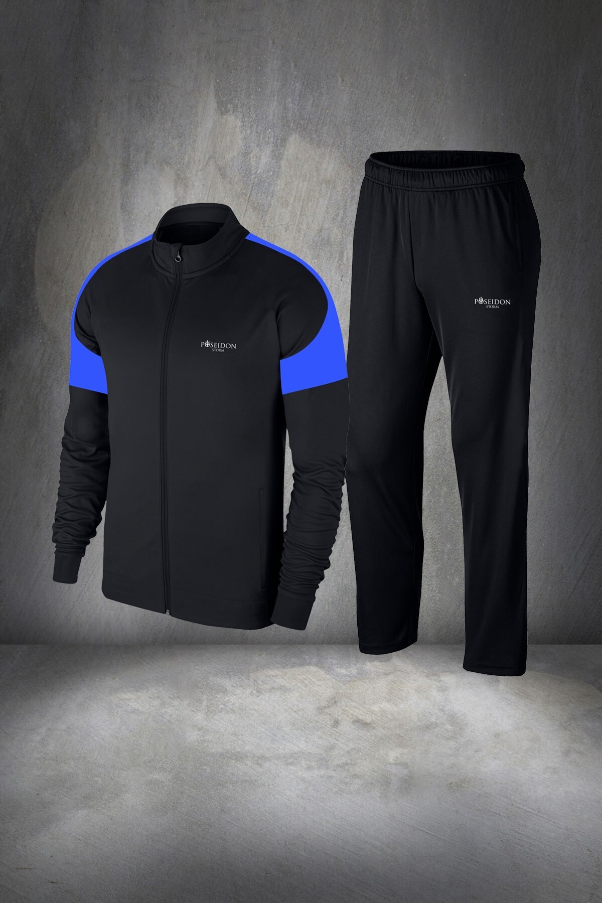 پوزایدون استورم تاپ و شلوار ورزشی مردانه مشکی جدید سوپرا طرح شانه شده نخی سایز S-3XL