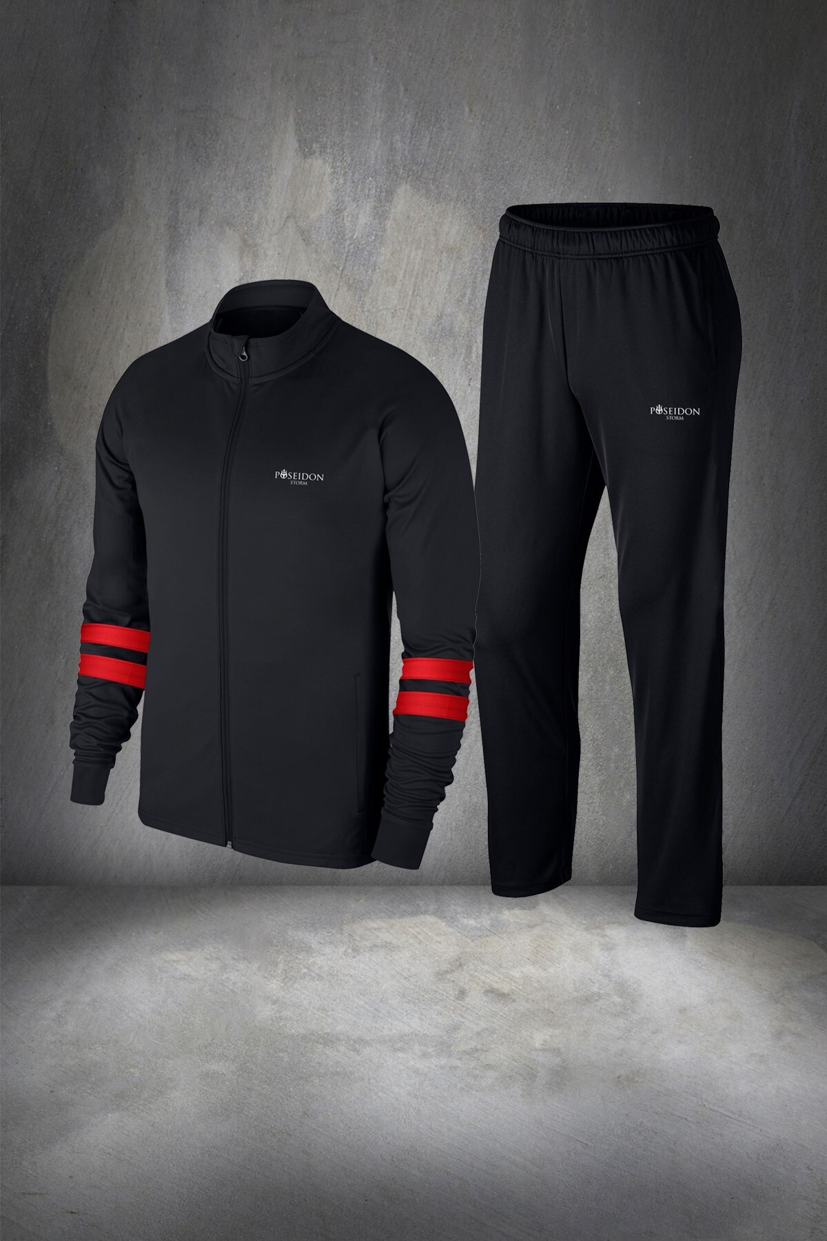 POSEIDON STORM Büyük Beden Erkek Siyah Özel Supra Penye Özel Tasarım Eşofman Takımı 4XL-10XL