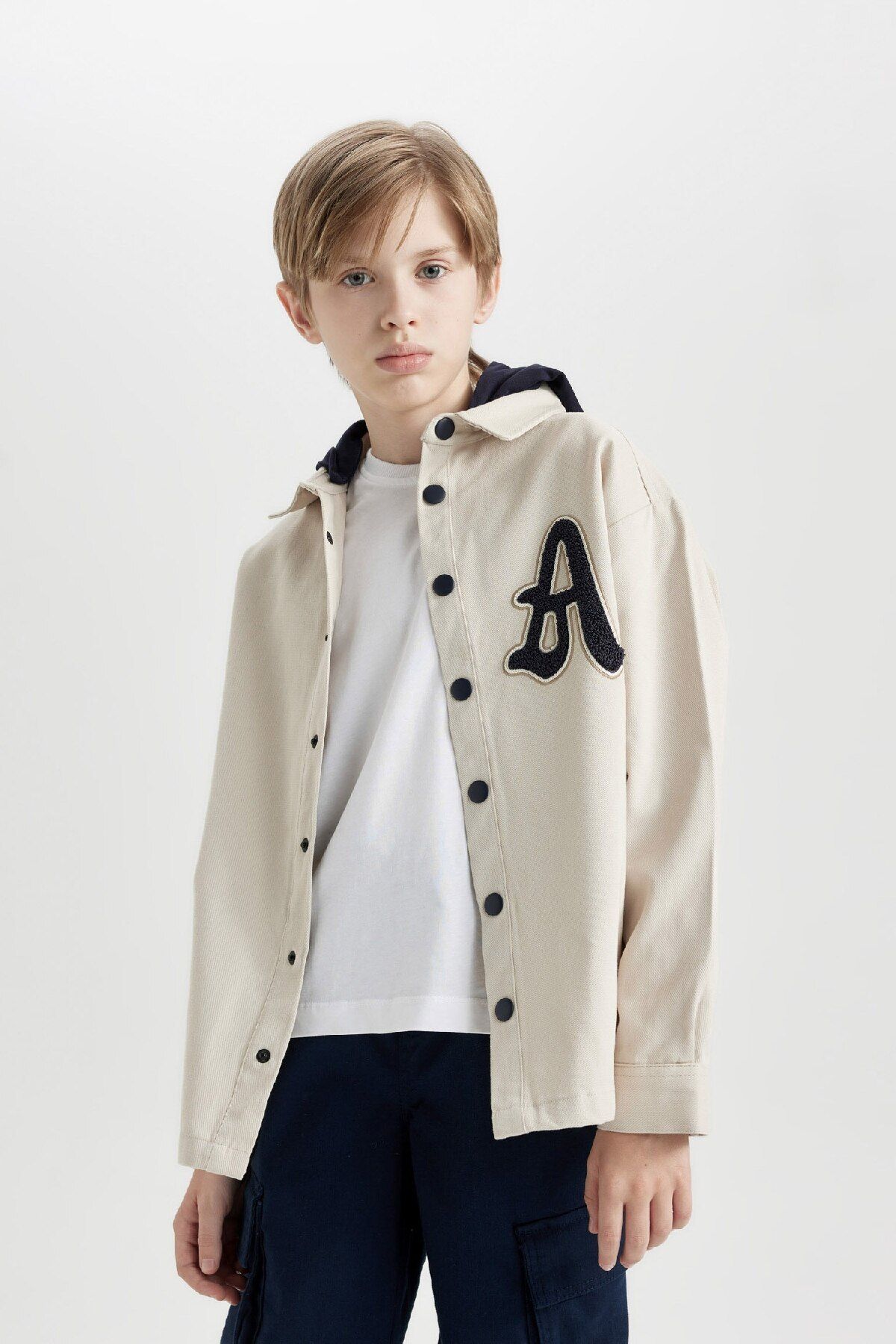 DeFacto-Boy's Gabardine Hooded Long Sleeve Oversize Shirt - C6626A824Au 3