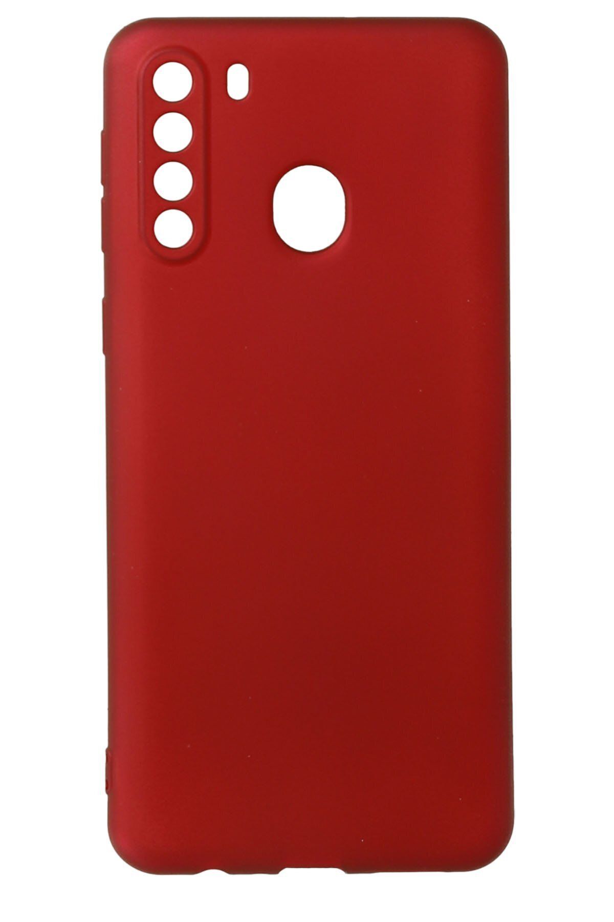 cepmoda Samsung Galaxy A21 Uyumlu İnce Esnek Soft Rubber Telefon Kılıfı - BORDO