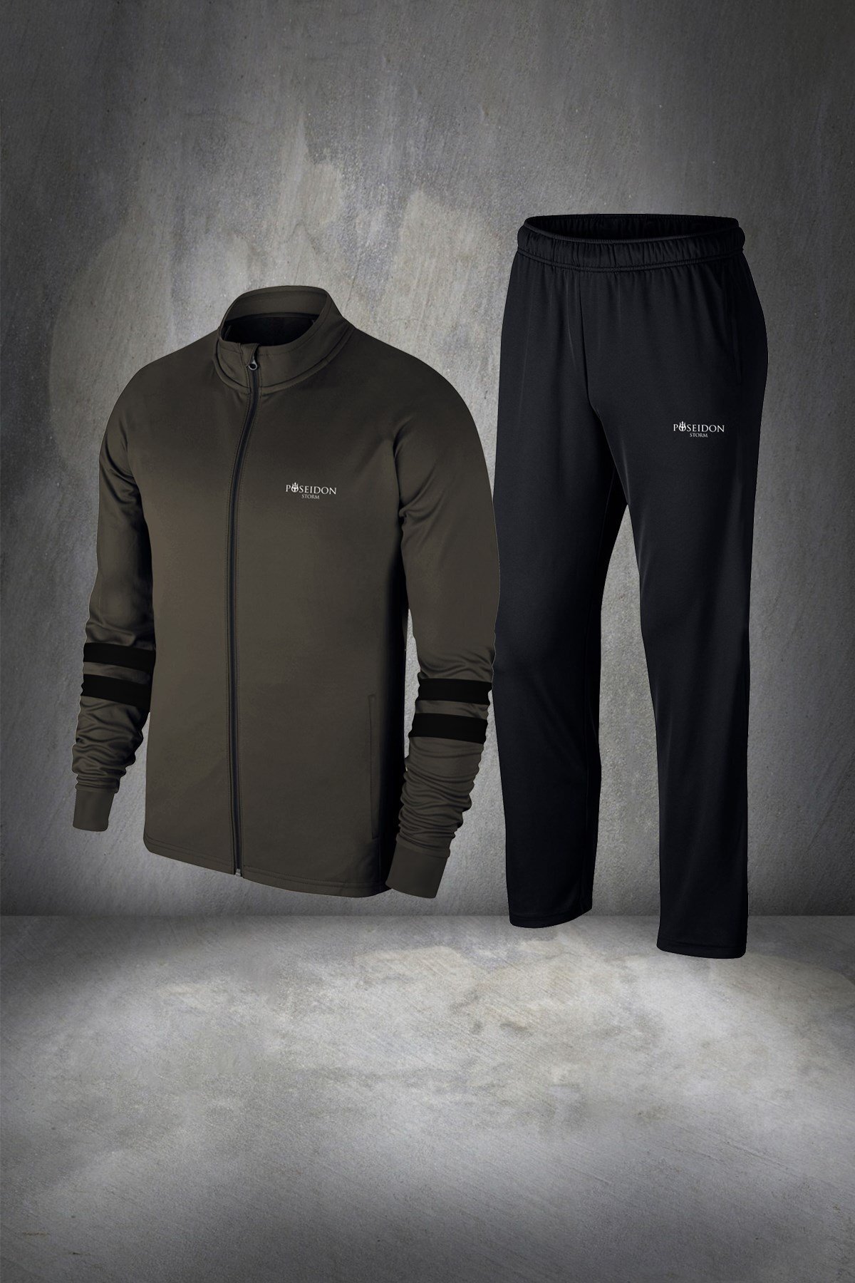 POSEIDON STORM Büyük Beden Erkek Haki Özel Supra Penye İki Parça Yürüyüş Takımı Seti 4XL-10XL